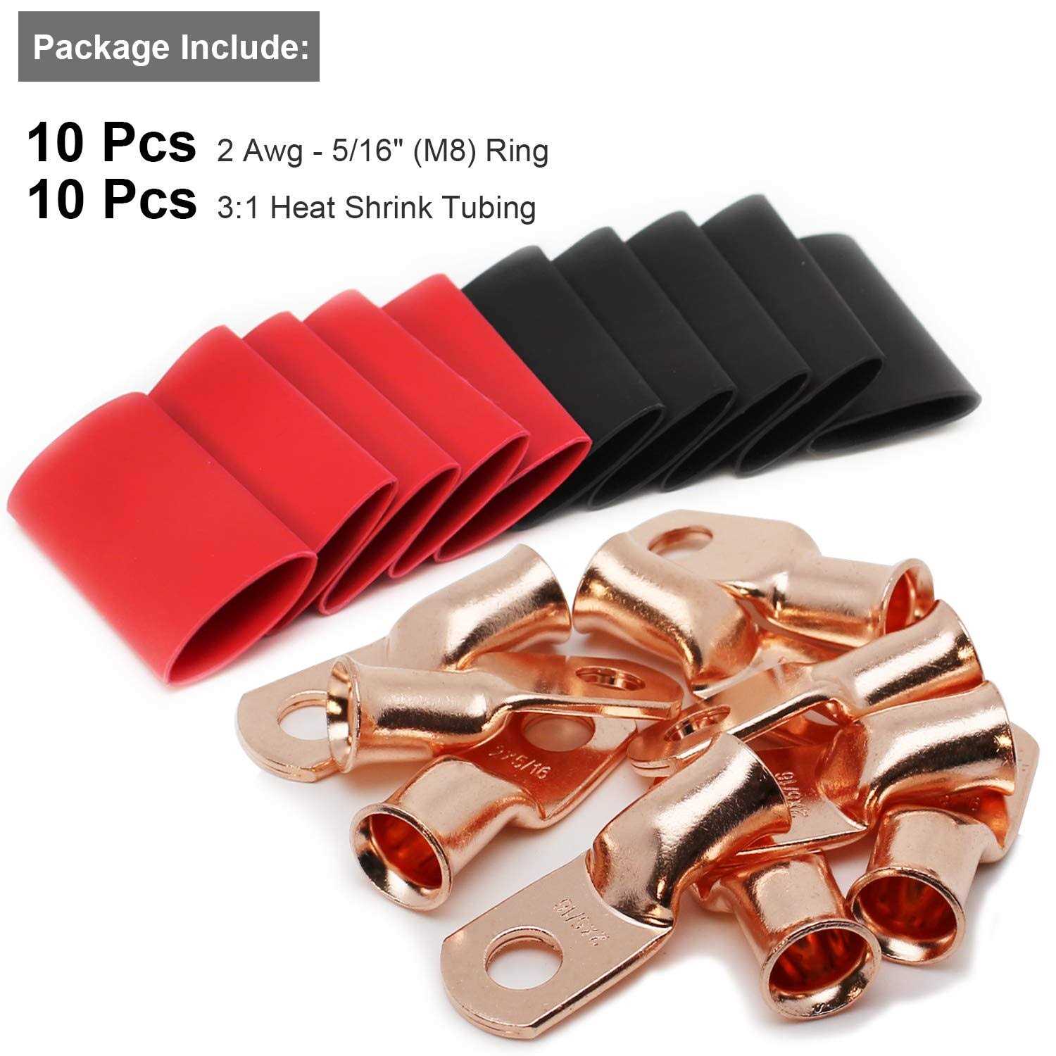 TKDMR 10pcs AWG-5/16 Battery Lugs,Copper Wire Lugs,Heavy Duty Battery Cable Ends,Tubular Ring Terminals,AWG Crimp Wire Ring Lugs,Battery - Image 4