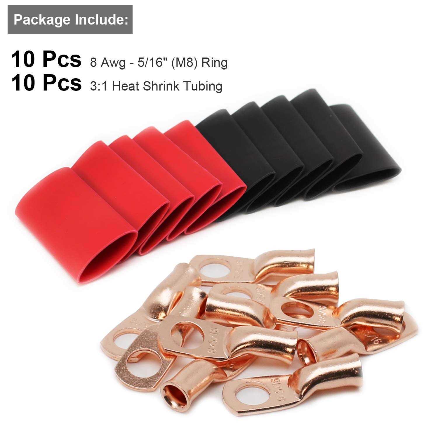 TKDMR 10pcs AWG-5/16 Battery Lugs,Copper Wire Lugs,Heavy Duty Battery Cable Ends,Tubular Ring Terminals,AWG Crimp Wire Ring Lugs,Battery - Image 2