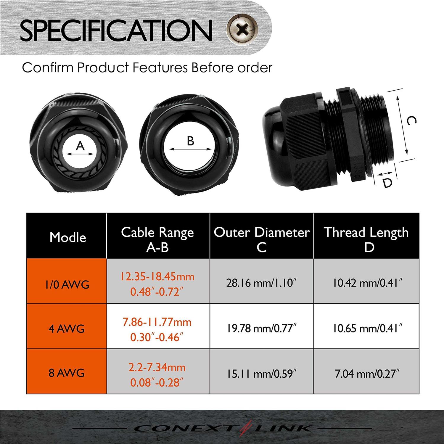 Conextlink 5pcs Waterproof IP68 Nylon Firewall Bushing Grommet Cable Gland - Image 4