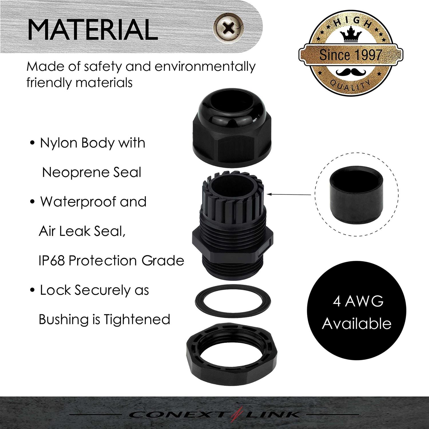 Conextlink 5pcs Waterproof IP68 Nylon Firewall Bushing Grommet Cable Gland - Image 5