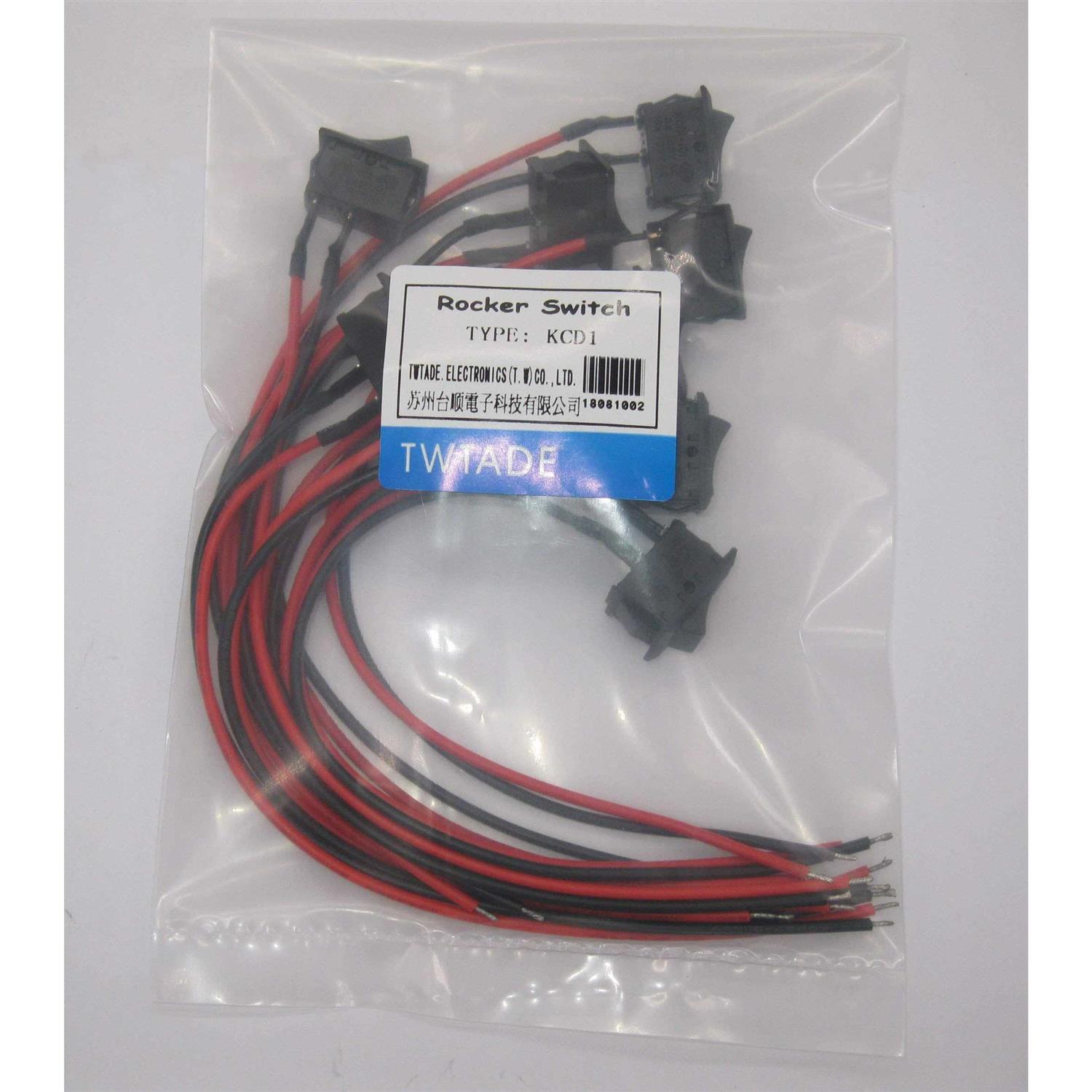 TWTADE 10pcs Rocker Switch On/Off 2Pin Latching Square Toggle SPST Switch Snap with Wires KCD1-X-F - Image 2