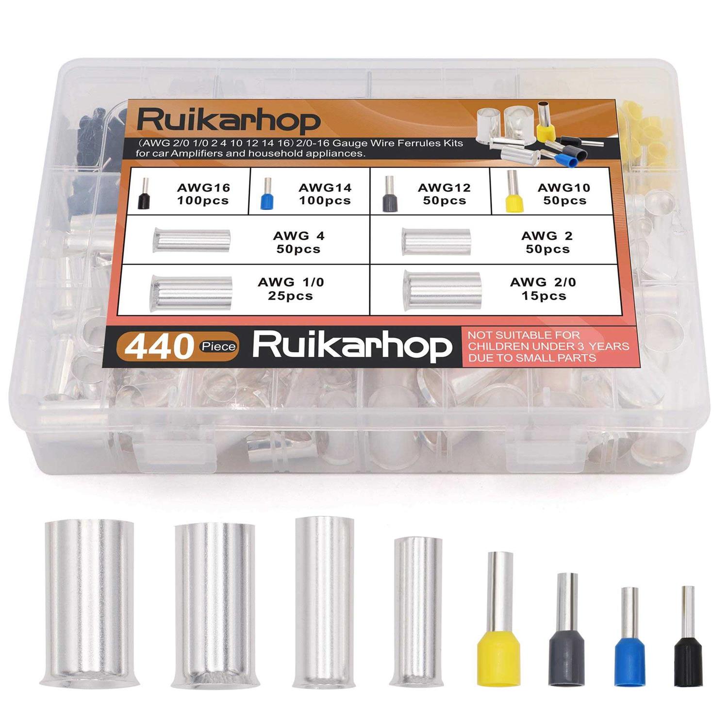Ruikarhop 440pcs Awg 20 10 2 4 10 12 14 16 Wire Ferrules Kits Crim
