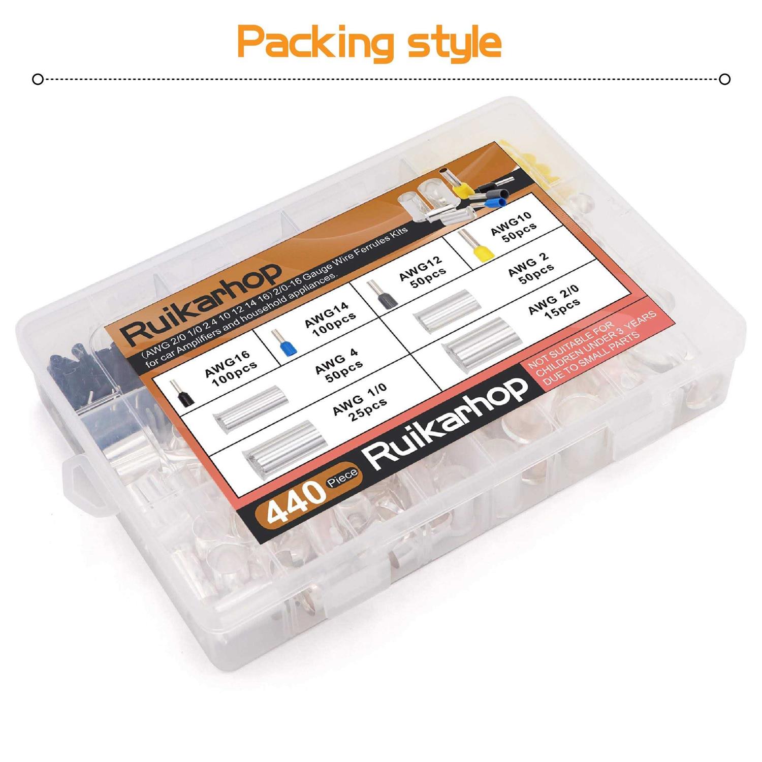 Ruikarhop 440pcs Awg 20 10 2 4 10 12 14 16 Wire Ferrules Kits Crim - Image 2