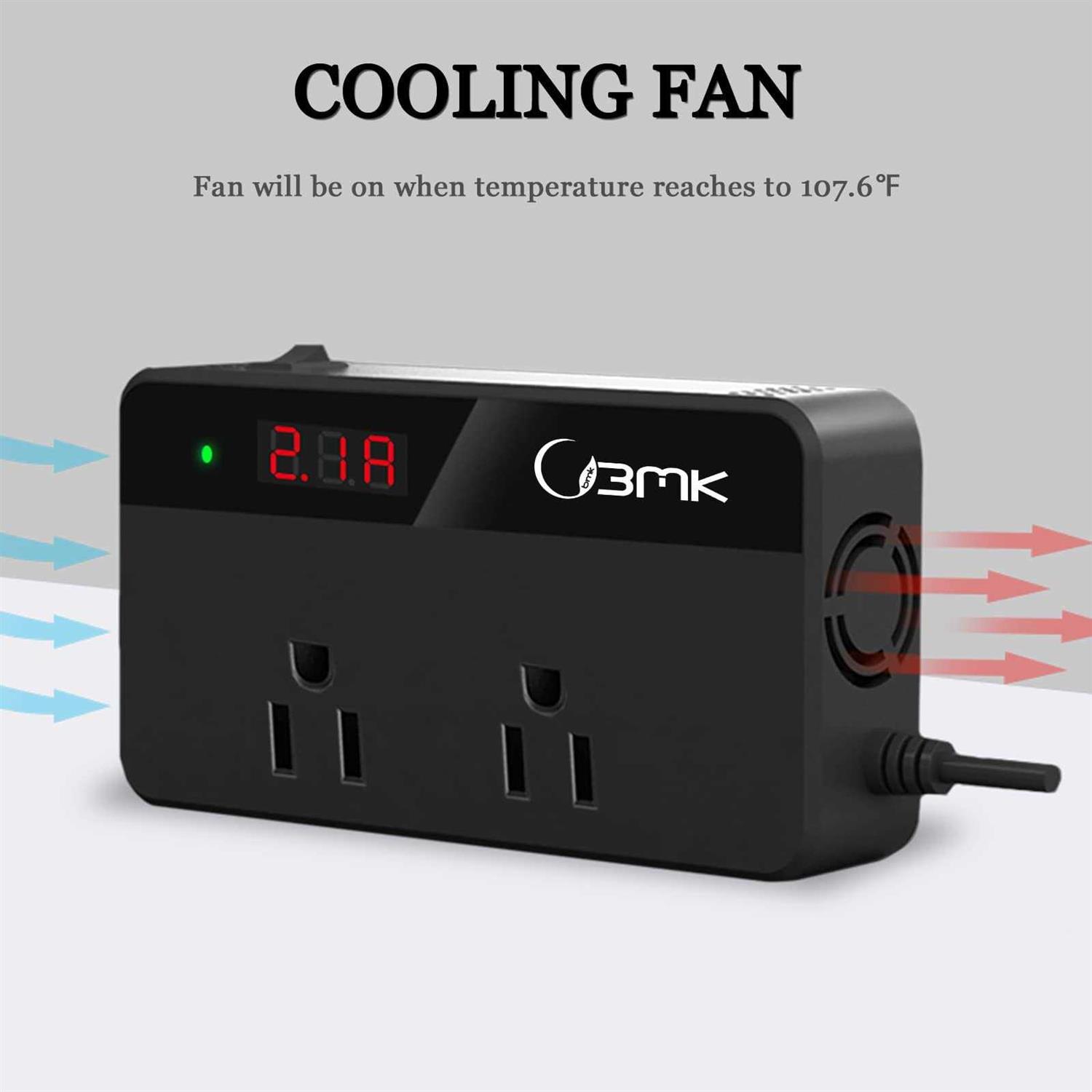 BMK 200W Car Power Inverter DC 12V to 110V AC Car Inverter 4 USB Ports Charger Adapter Car Plug Converter with Switch and Current LCD Screen - Image 2