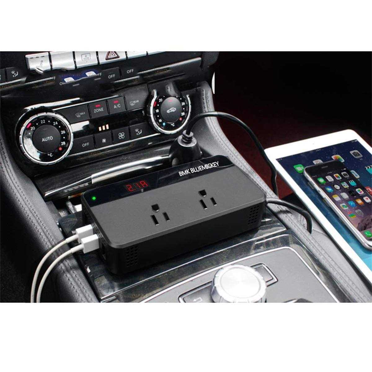 BMK 200W Car Power Inverter DC 12V to 110V AC Car Inverter 4 USB Ports Charger Adapter Car Plug Converter with Switch and Current LCD Screen - Image 5