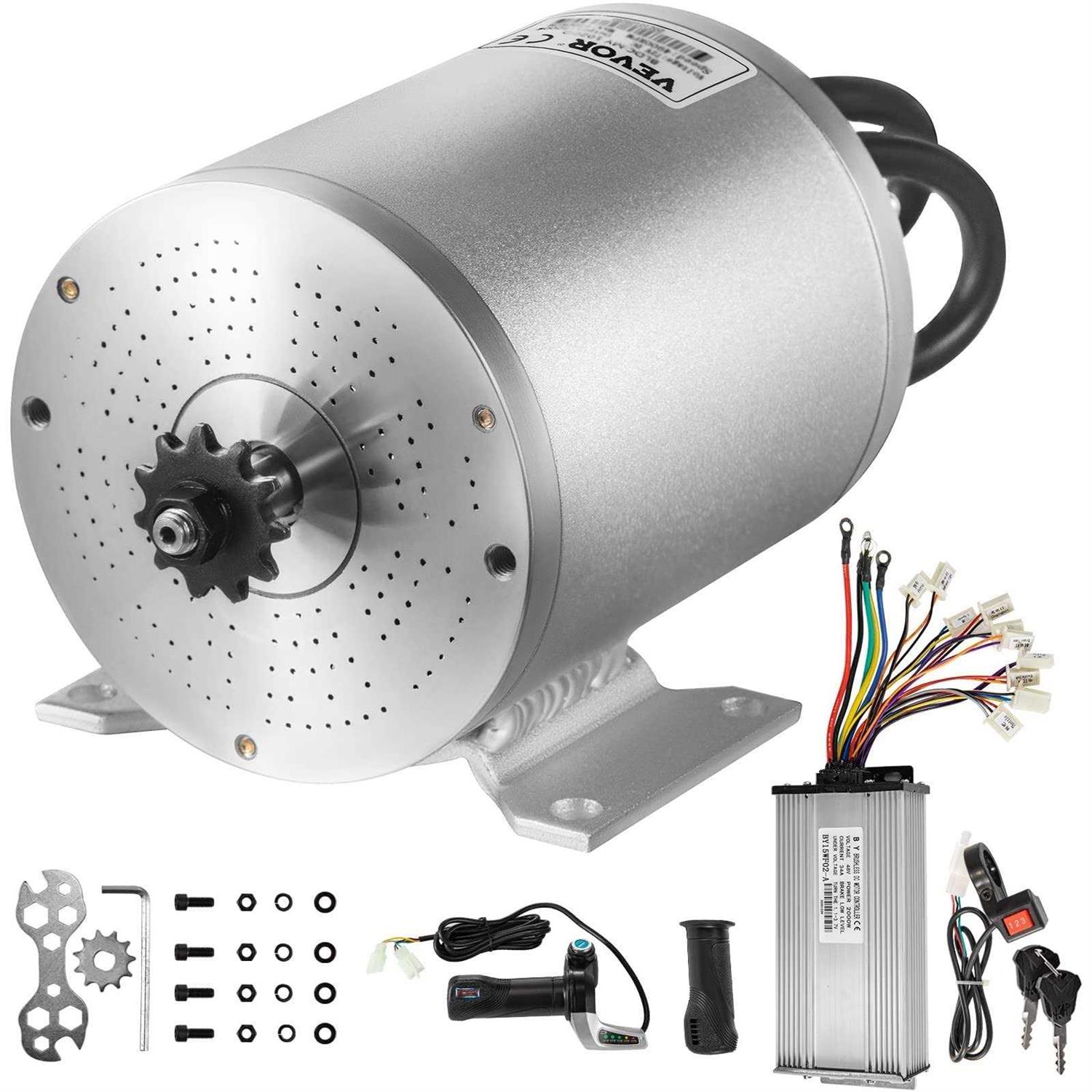 Vevorbrand Electric Brushless DC Motor,48V 2000W Brushless Electric Motor,4300 RPM High Speed Motor,w/ 34A Controller and Throttle Grip for Go Kart
