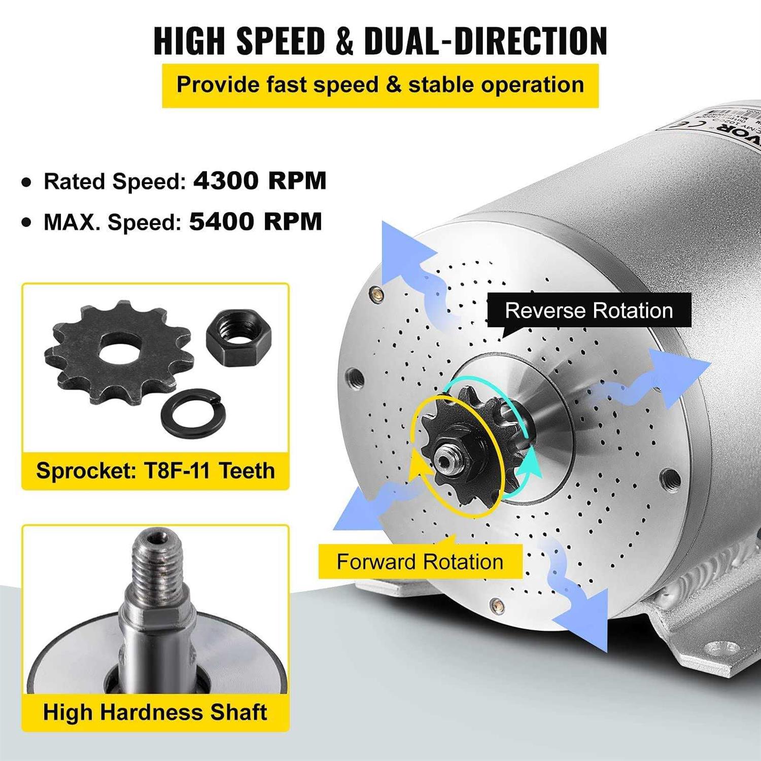 Vevorbrand Electric Brushless DC Motor,48V 2000W Brushless Electric Motor,4300 RPM High Speed Motor,w/ 34A Controller and Throttle Grip for Go Kart - Image 4