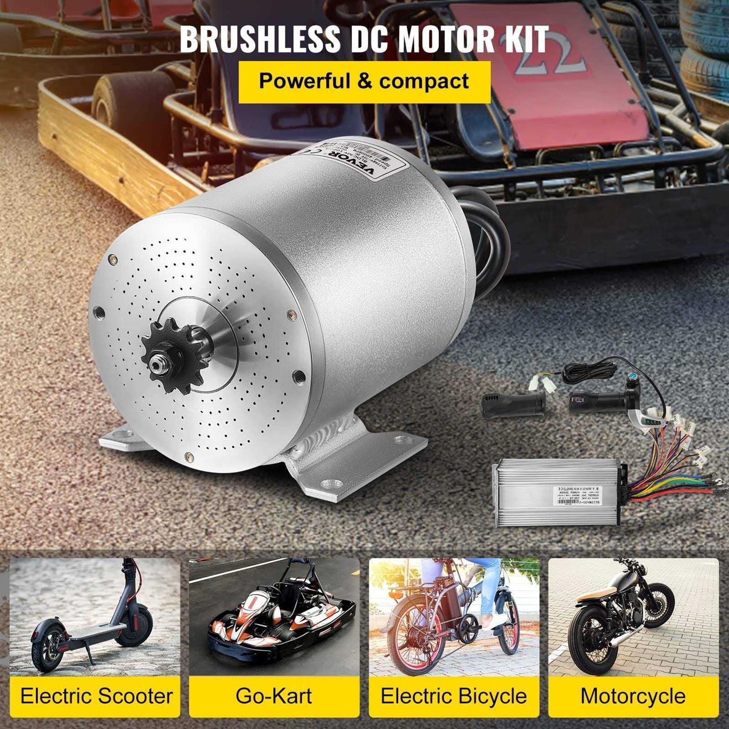 Vevorbrand Electric Brushless DC Motor,48V 2000W Brushless Electric Motor,4300 RPM High Speed Motor,w/ 34A Controller and Throttle Grip for Go Kart - Image 5