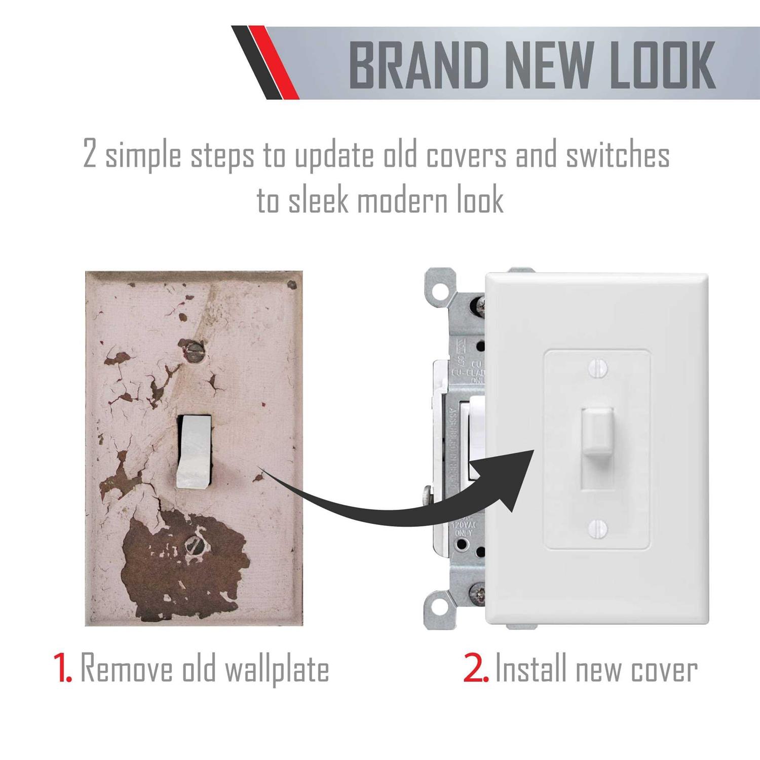 Taymac Revive 1-Gang White Toggle Midsize Wall Plate 2670W - Image 5