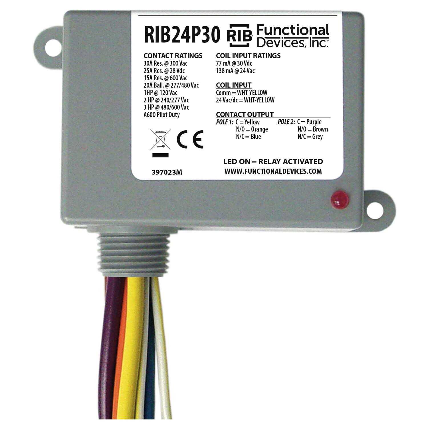 Packard Rib24p30 Functional Devices Enclosed Pilot Relay 30Amp Dpdt 24Vac/dc - Image 2