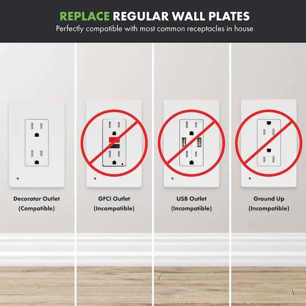 TOPGREENER 1-Gang Decorator/Rocker Outlet Plastic Screwless Midsize Wall Plate with Nightlight - Image 2