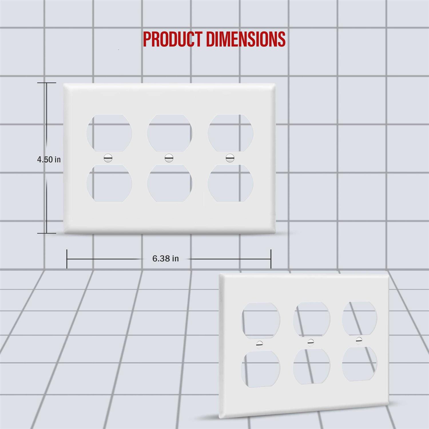 Enerlites 3-Gang Duplex Outlet Wall Plate 8823-W - Image 4