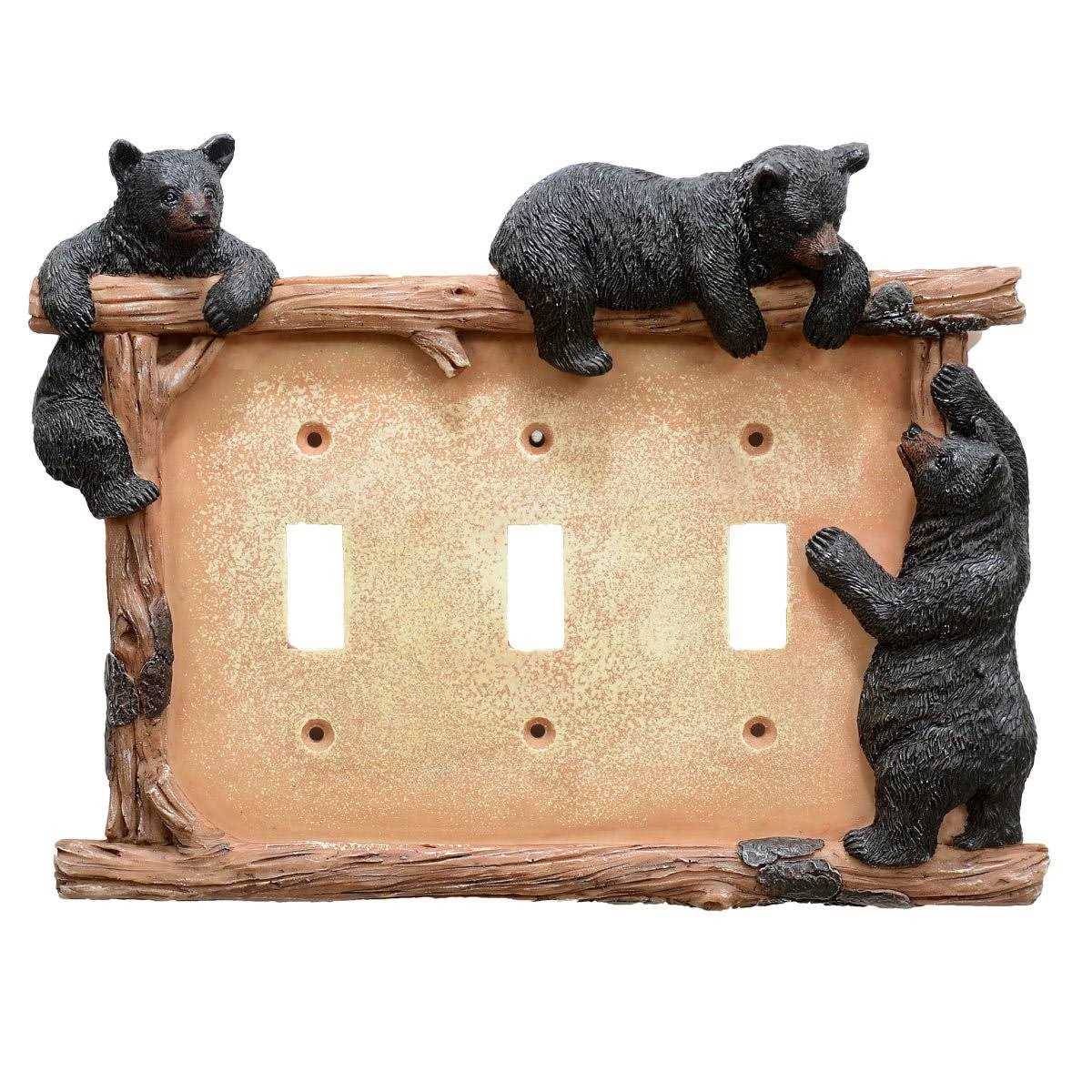 Black Forest Decor Black Bear & Twig Triple Switch Plate