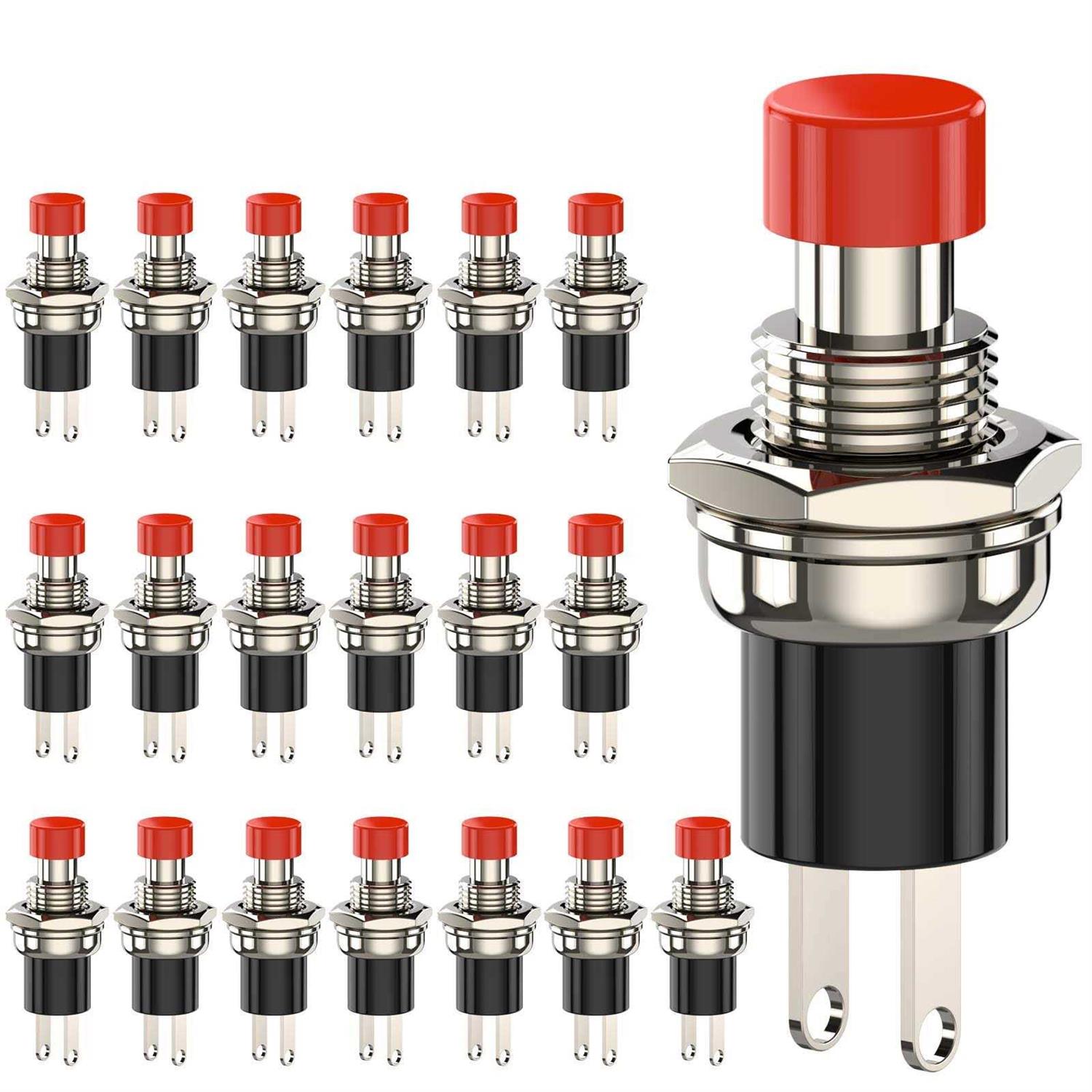 DIYhz Momentary Push Button Switch 1A 250VAC SPST Mini Pushbutton Switches Normally Open Red Cap