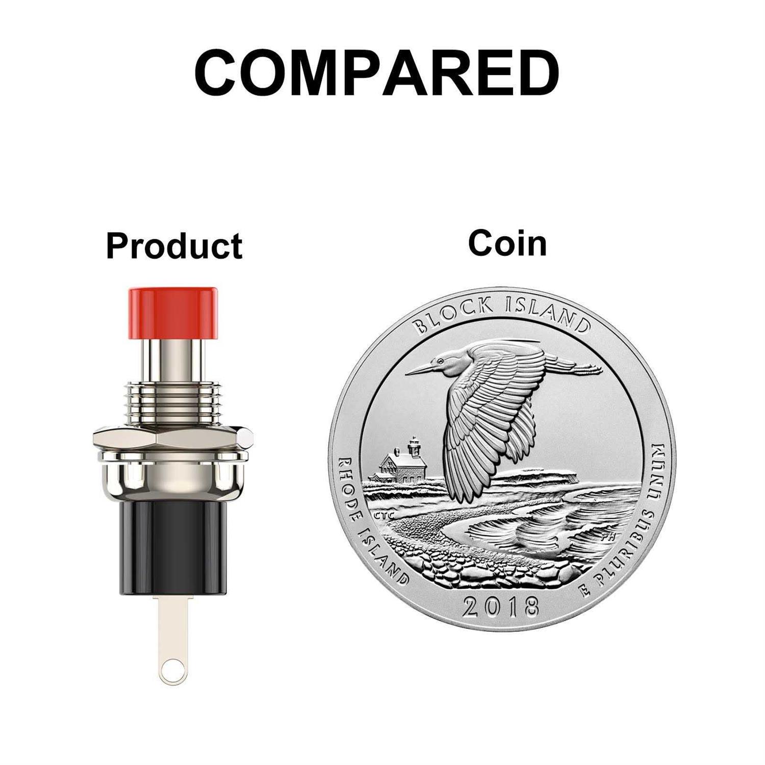 DIYhz Momentary Push Button Switch 1A 250VAC SPST Mini Pushbutton Switches Normally Open Red Cap - Image 2