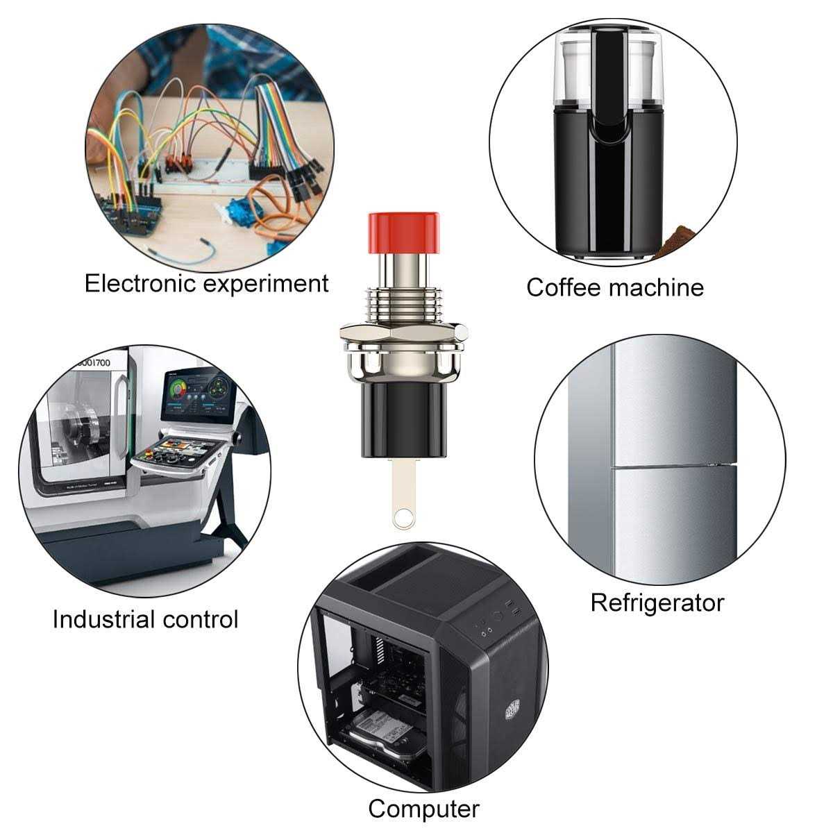 DIYhz Momentary Push Button Switch 1A 250VAC SPST Mini Pushbutton Switches Normally Open Red Cap - Image 5