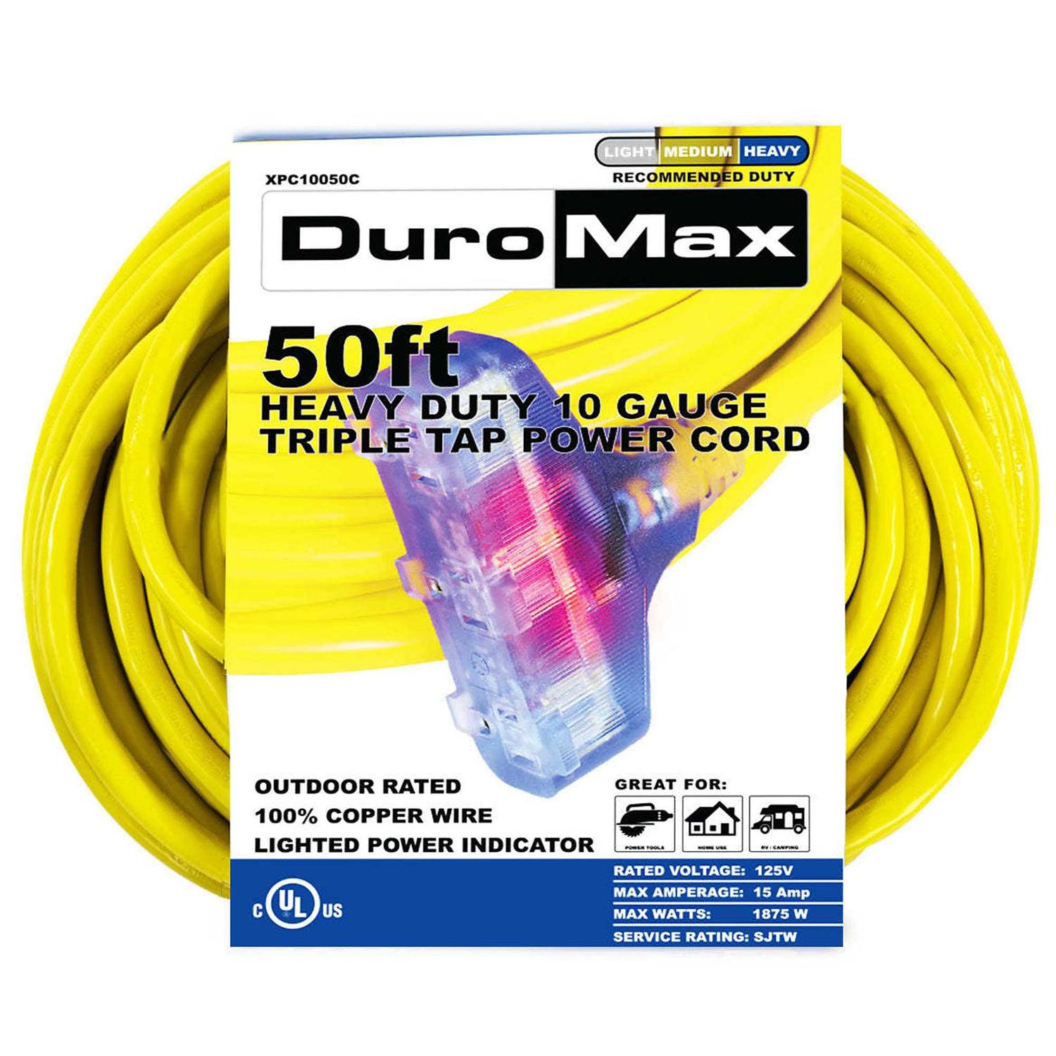 DuroMax XPC10050C 50& 10 Gauge Triple Tap Extension Power Cord