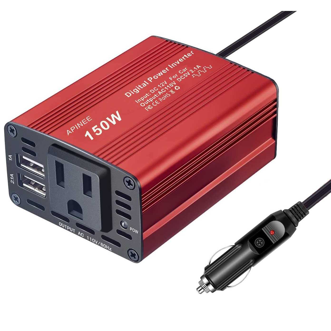 UEIUA 150W Car Power Inverter,12V DC to 110V AC Converter with 2.1A 1A Dual USB Ports Charger Adapter Car,Car Plug Adapter Outlet for Laptop Phone - Image 3