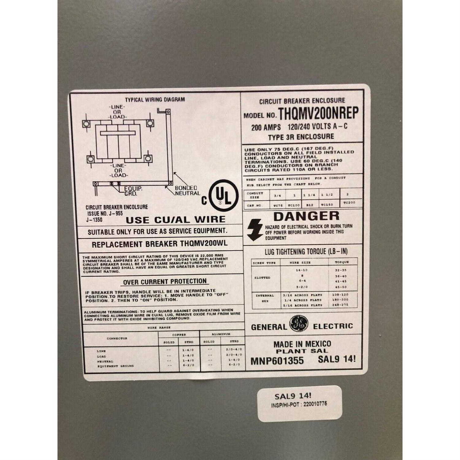 GE PowerMark Gold 200 Amp 10 in. Enclosed Outdoor Circuit Breaker - Image 2