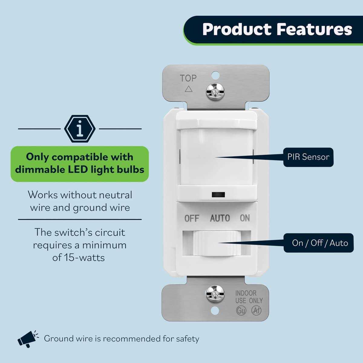 TOPGREENER Motion Sensor Switch PIR Sensor Light Switch - Image 5