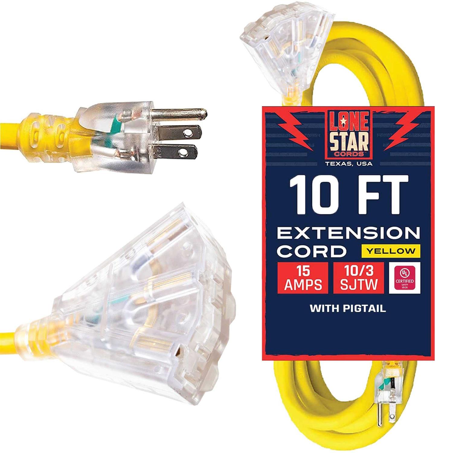 Lone Star 10 Gauge Extension Cord 25 Ft with 3 Outlets Heavy Duty Extension Cord with Multiple Outlets