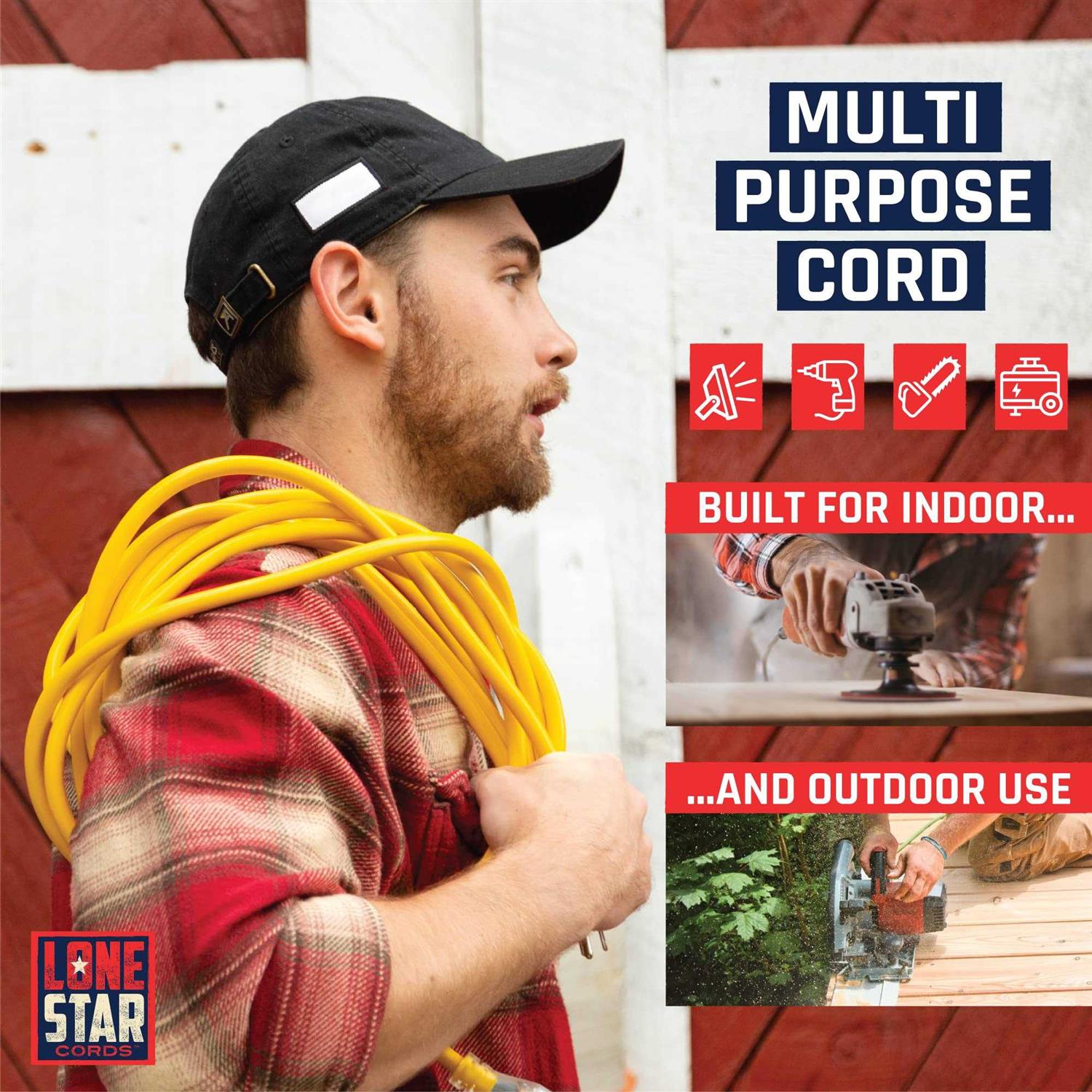 Lone Star 10 Gauge Extension Cord 25 Ft with 3 Outlets Heavy Duty Extension Cord with Multiple Outlets - Image 2