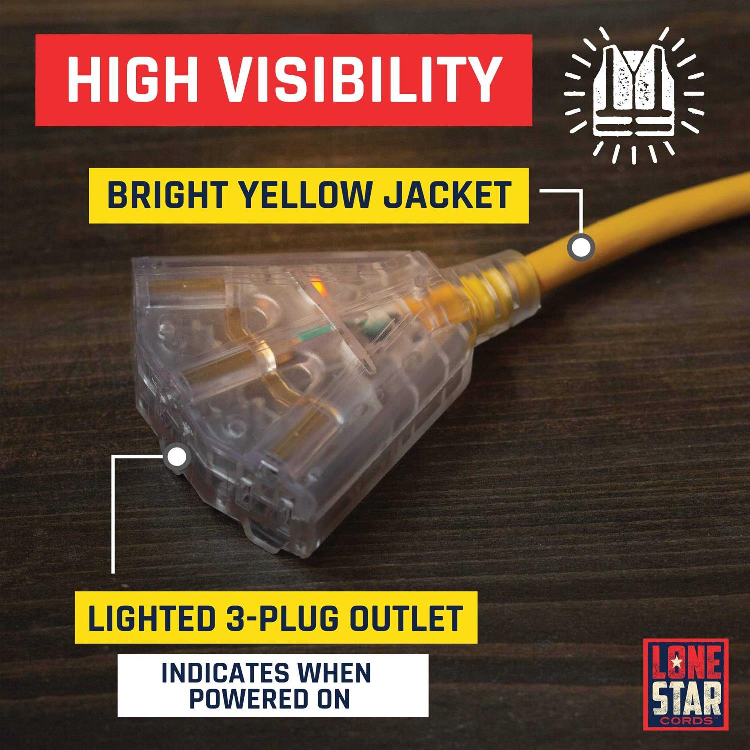 Lone Star 10 Gauge Extension Cord 25 Ft with 3 Outlets Heavy Duty Extension Cord with Multiple Outlets - Image 4