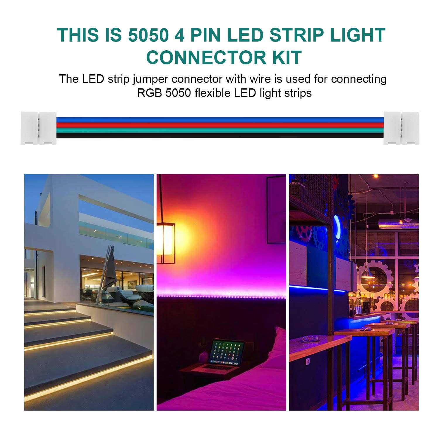 VIABRICO 4pin RGB Wire Extension Cable, with Spool and 8pcs RGB Led Strip Connectors - Image 4