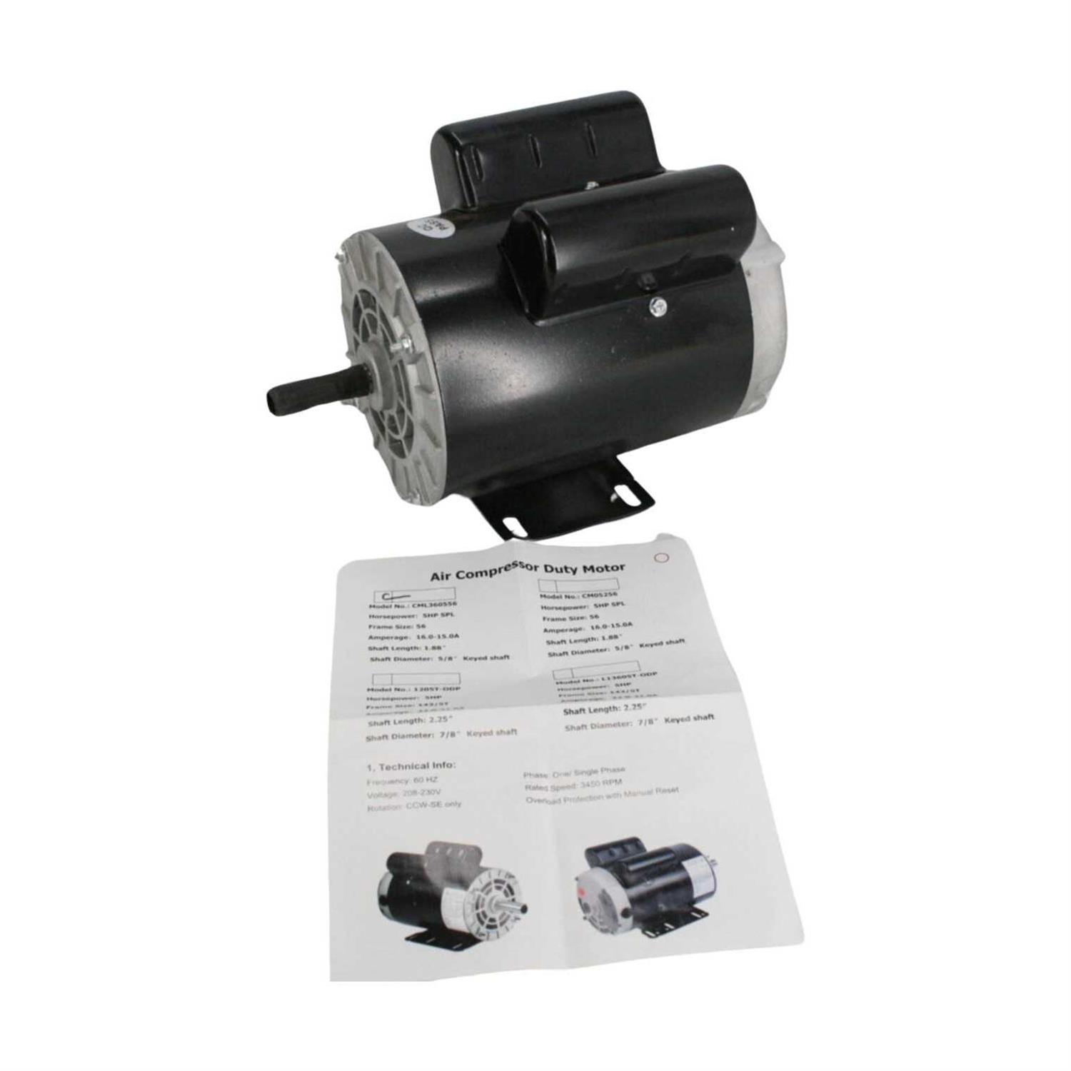 TUQI 5 Hp Spl 3450 Rpm P56 Frame Air Compressor 60 Hz Electric Motor 208-230 Volts Century Motor Single Phase# B385 - Image 4