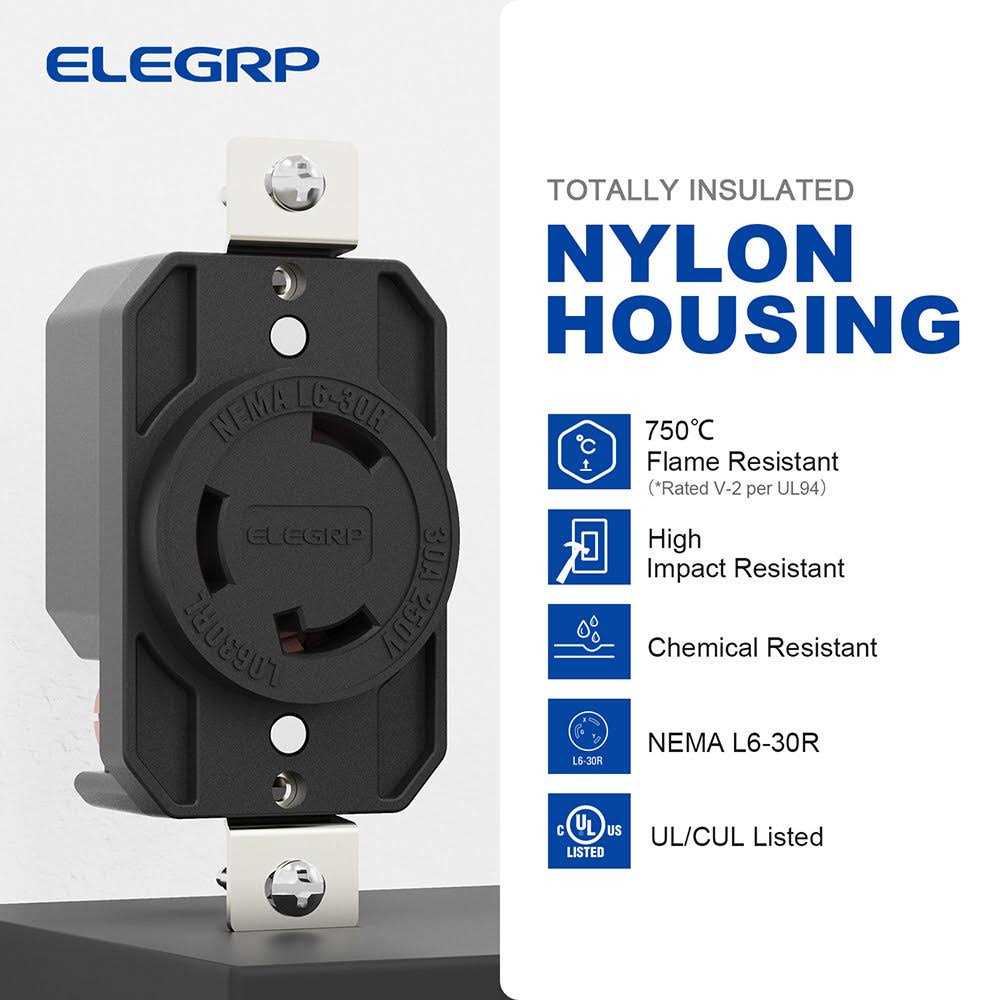 ELEGRP 30 Amp 250-Volt NEMA L6-30R Locking Receptacle Single Outlet Industrial Grade Grounding Twist Lock - Image 4