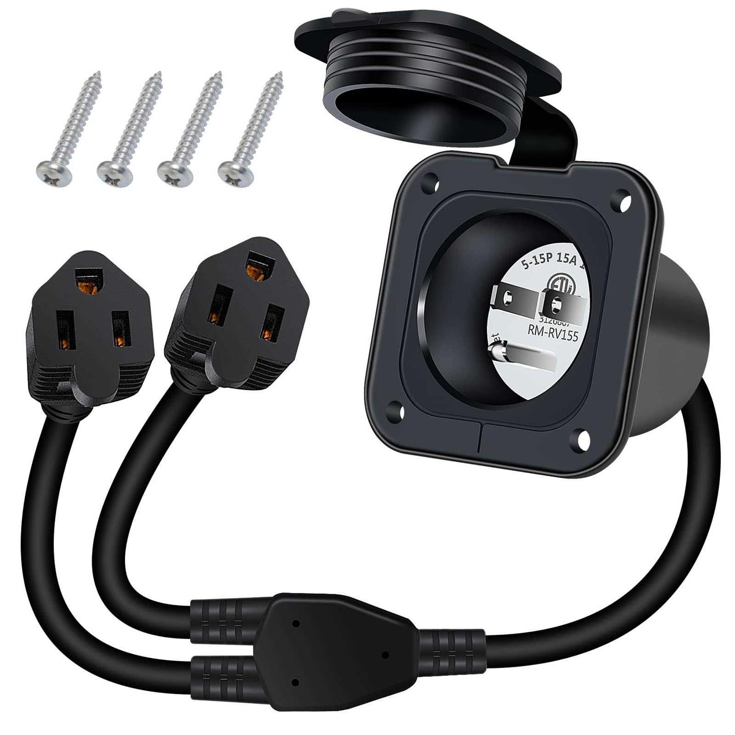 EilxMag 15 Amp 125V Power Inlet Port Plug Flanged Inlet NEMA 5-15P RV Power Outlet