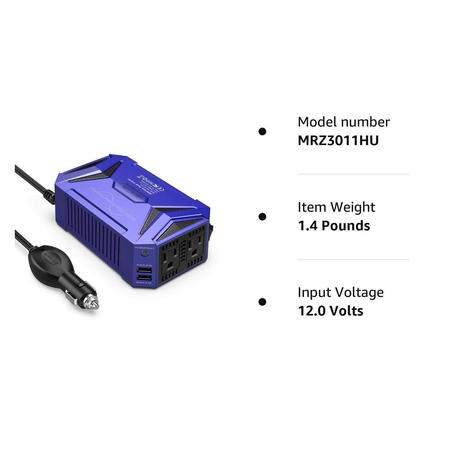 Bestek 300Watt Pure Sine Wave Power Inverter Car Adapter DC 12V to AC 110V with 4.2A Dual Smart USB Ports - Image 2