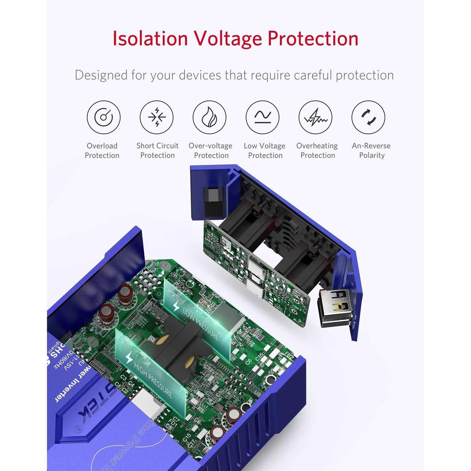 Bestek 300Watt Pure Sine Wave Power Inverter Car Adapter DC 12V to AC 110V with 4.2A Dual Smart USB Ports - Image 3