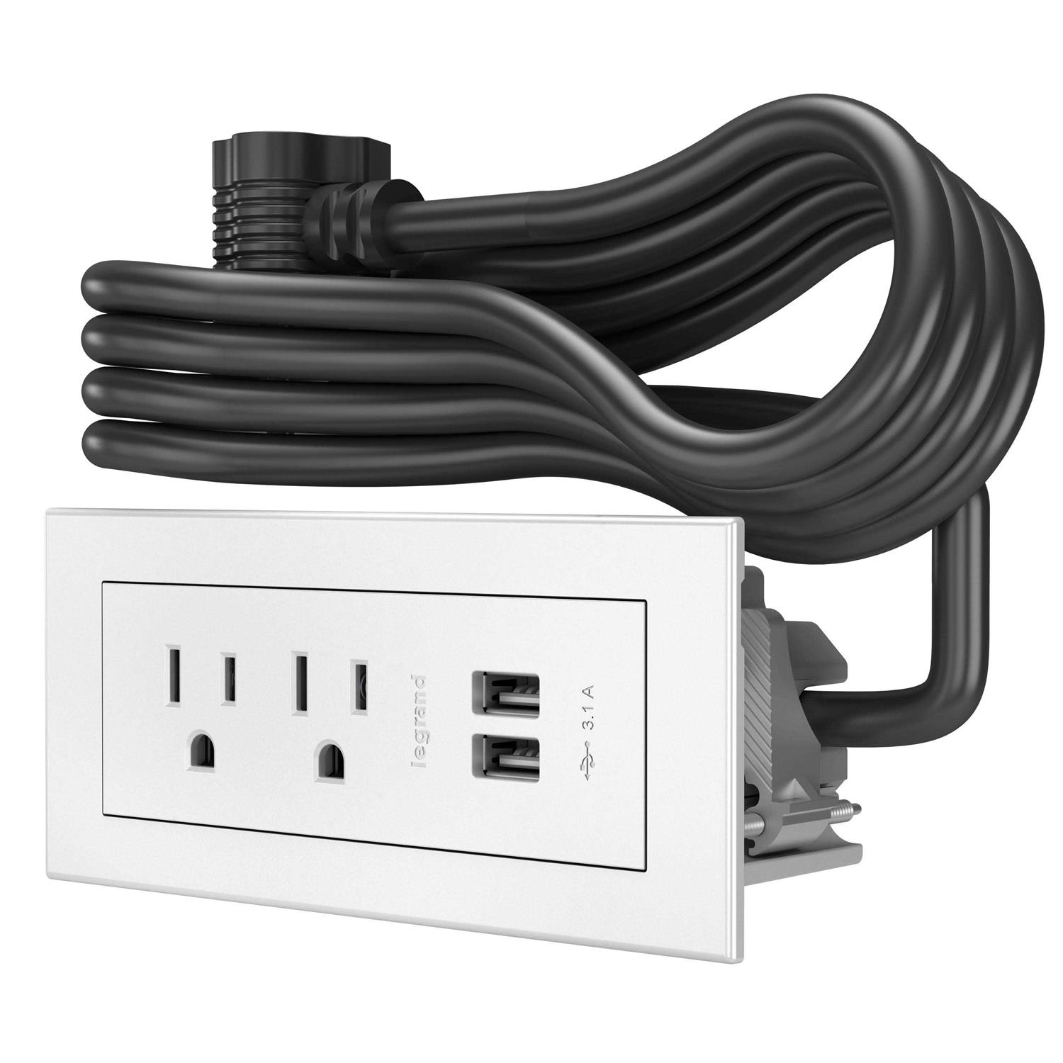 C2G Wiremold Radiant Furniture Power Center Outlet USB RDZWH