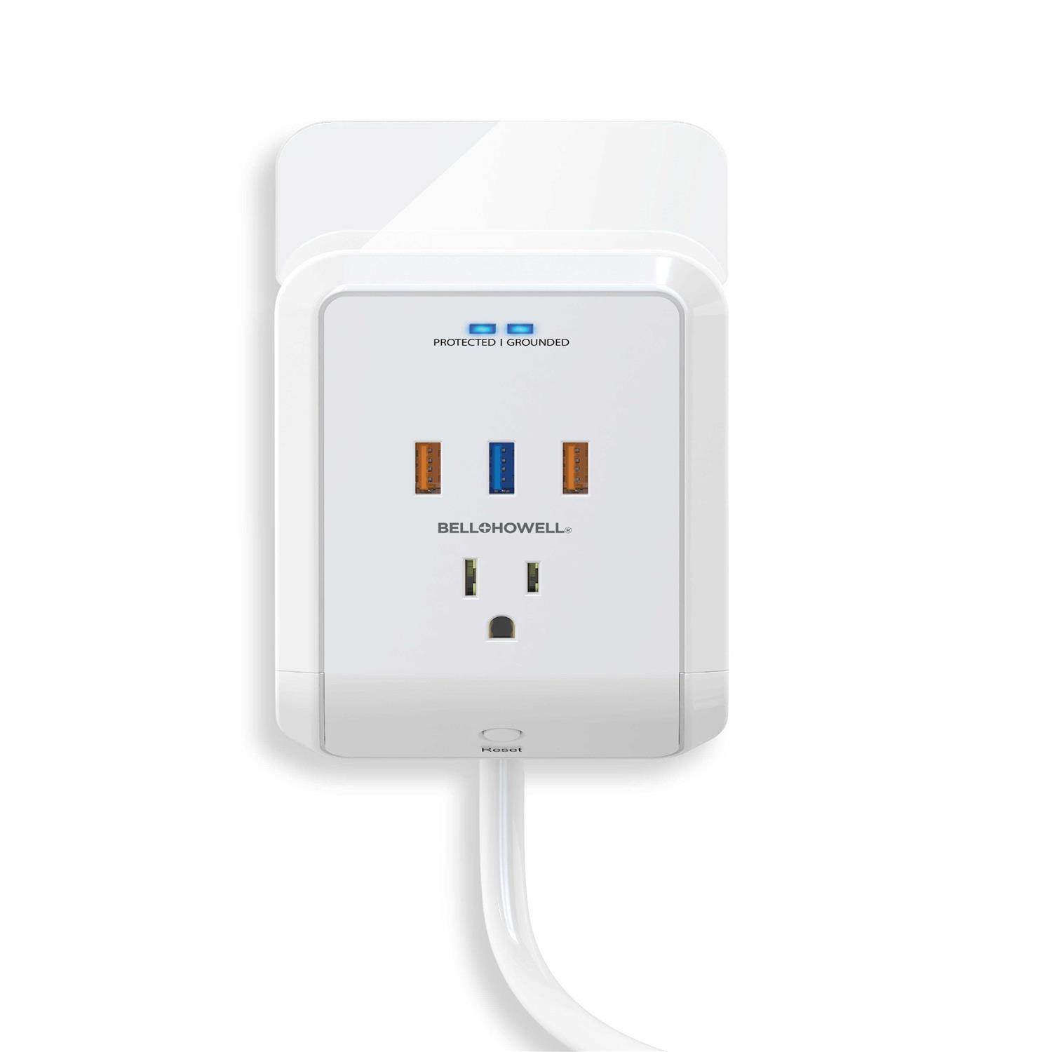 Bell + Howell 3-Outlet Power Pro Wall Outlet Surge Protector with 3 USB Ports and Extension Cord - Image 4