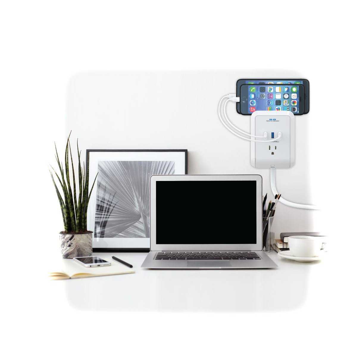 Bell + Howell 3-Outlet Power Pro Wall Outlet Surge Protector with 3 USB Ports and Extension Cord - Image 5