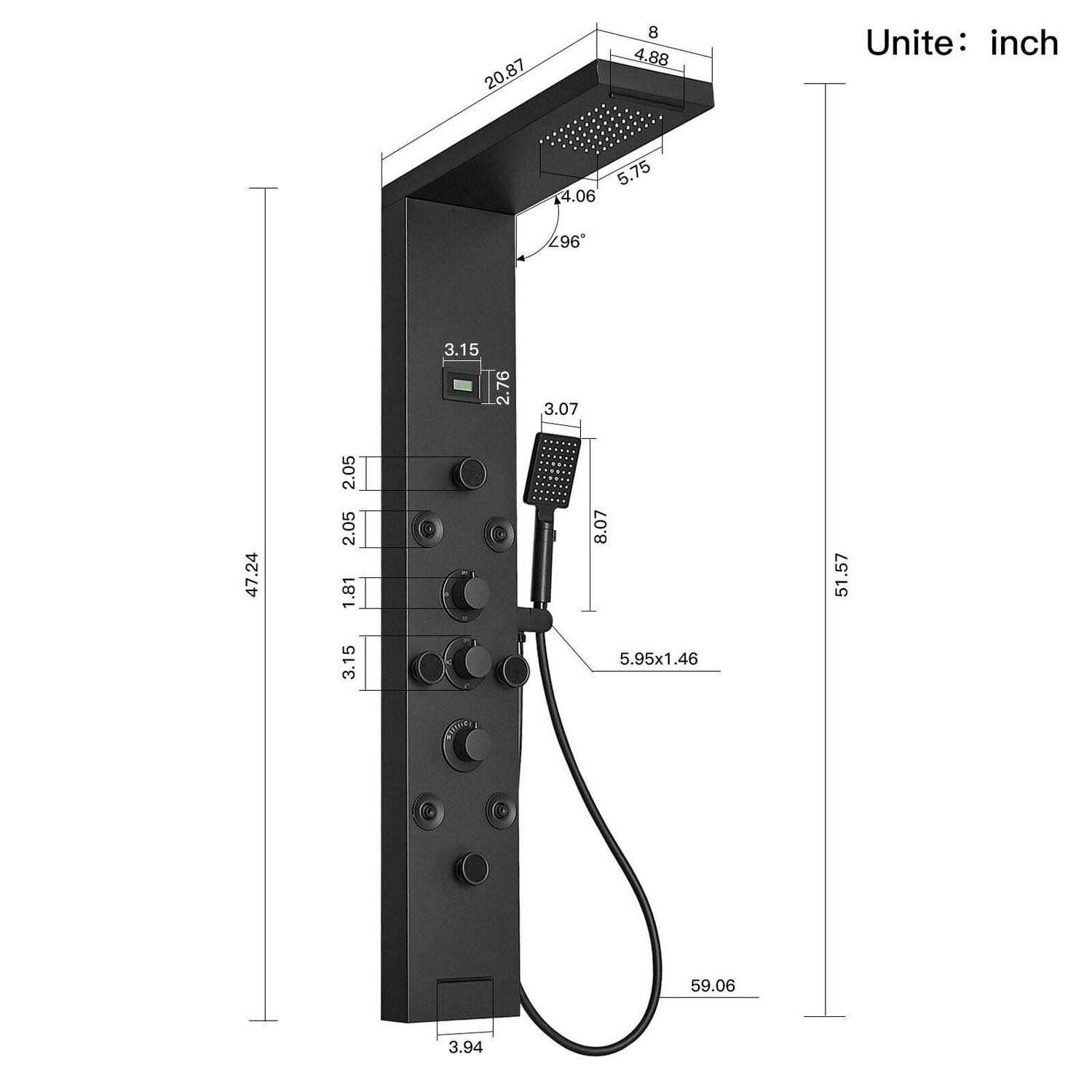BWE YTP07 Shower Panel System Matte Black Waterfall Shower Panel System with 6-way Diverter Valve Included YTP07-Black - Image 2