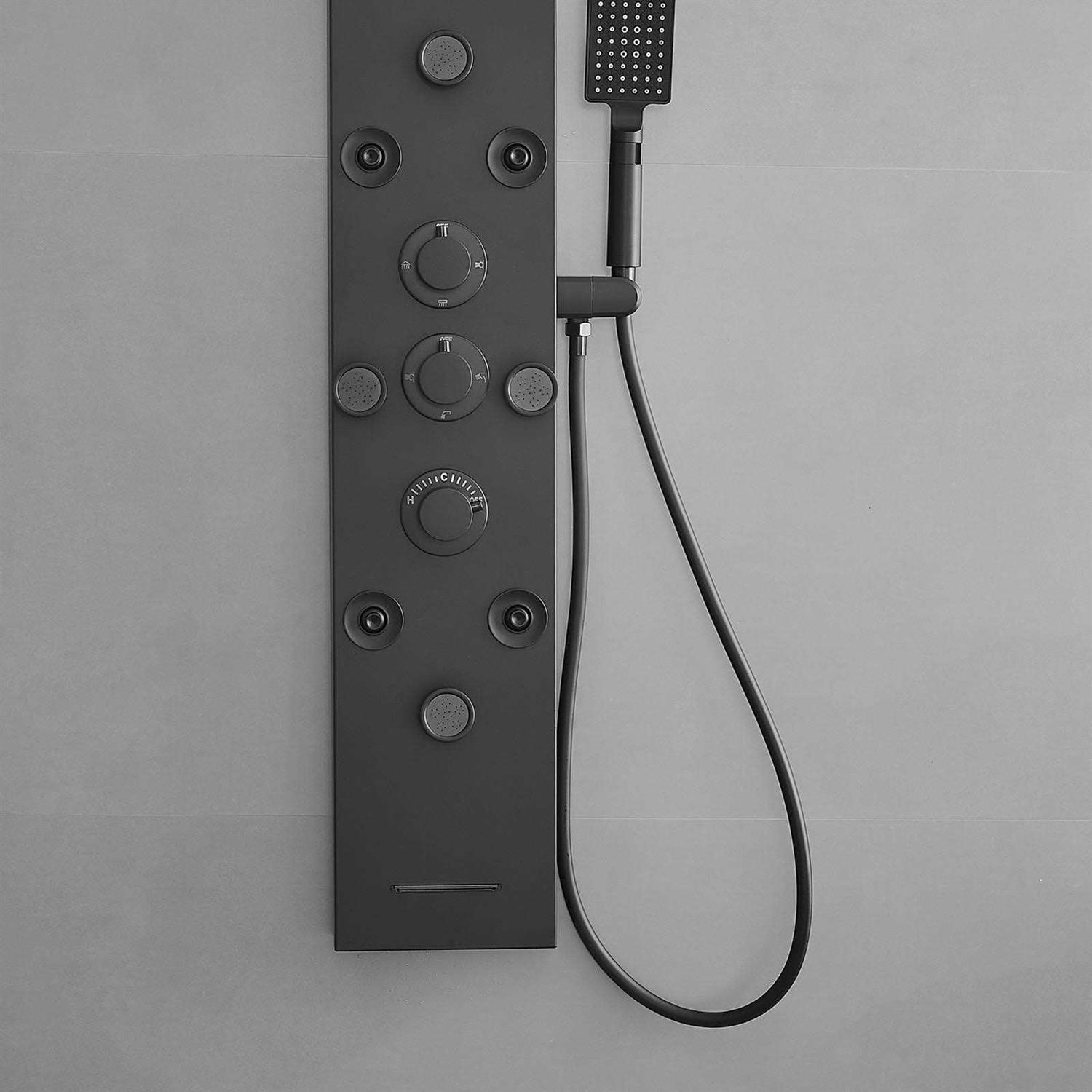 BWE YTP07 Shower Panel System Matte Black Waterfall Shower Panel System with 6-way Diverter Valve Included YTP07-Black - Image 5