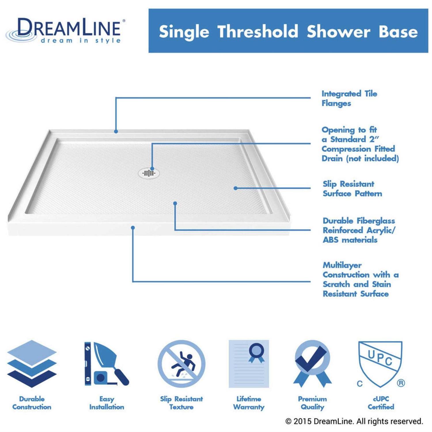 DreamLine SlimLine 36 in. x 48 in. Single Threshold Shower Base DLT-1136480 - Image 3