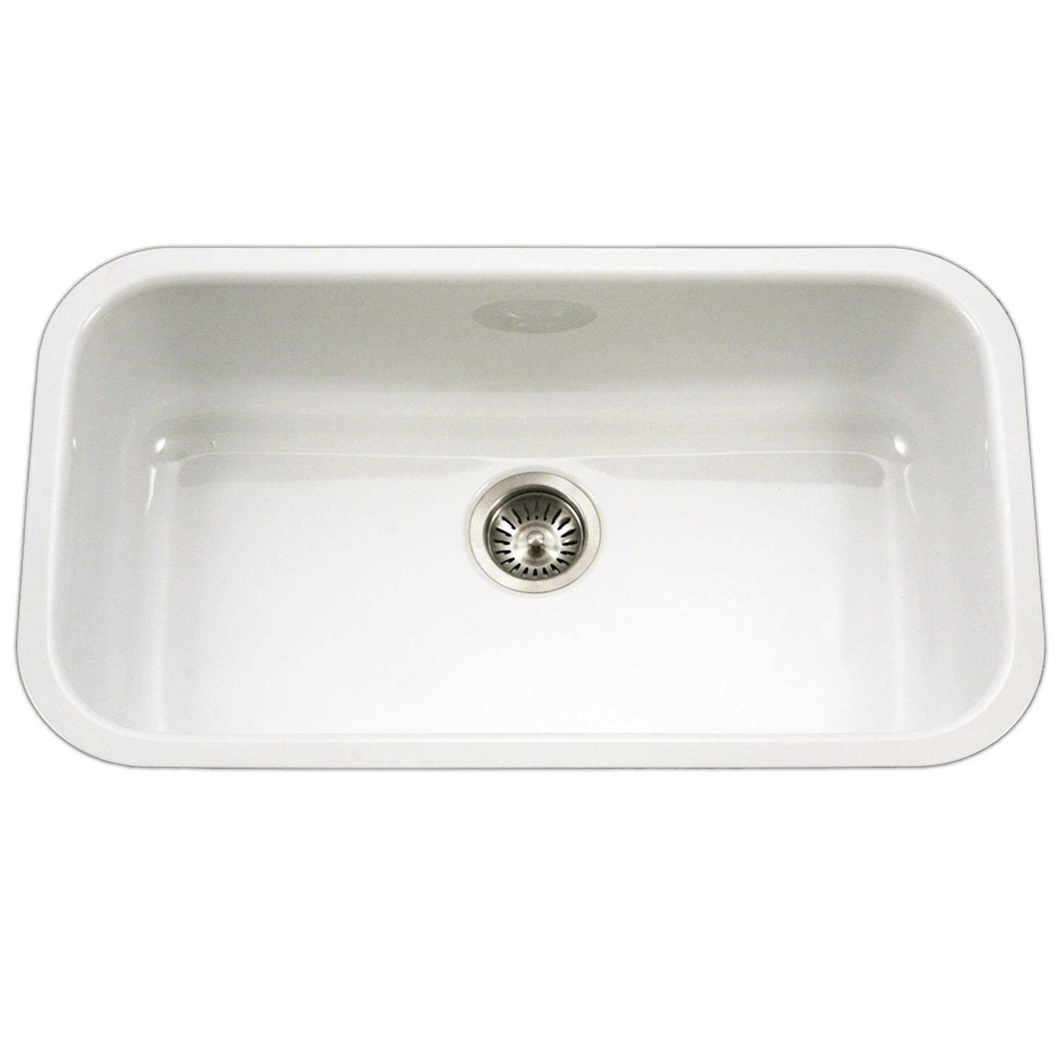 Houzer PCG-3600 Porcela Series Porcelain Enamel Steel Undermount Large Single Bowl Kitchen Sink
