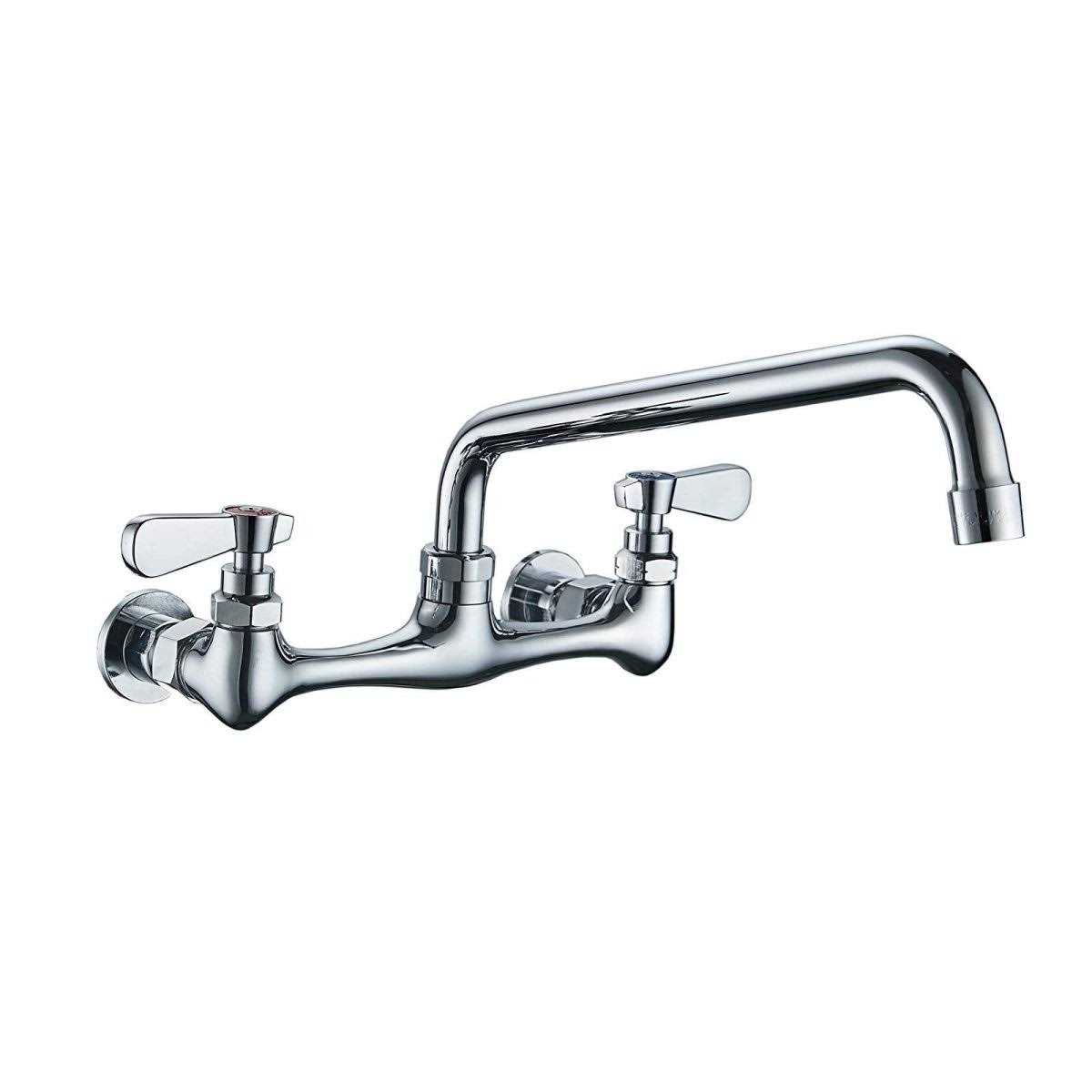 BWE 2-Handle Wall Mount Kitchen Faucet Swivel Spout 8 Center In Polished Chrome