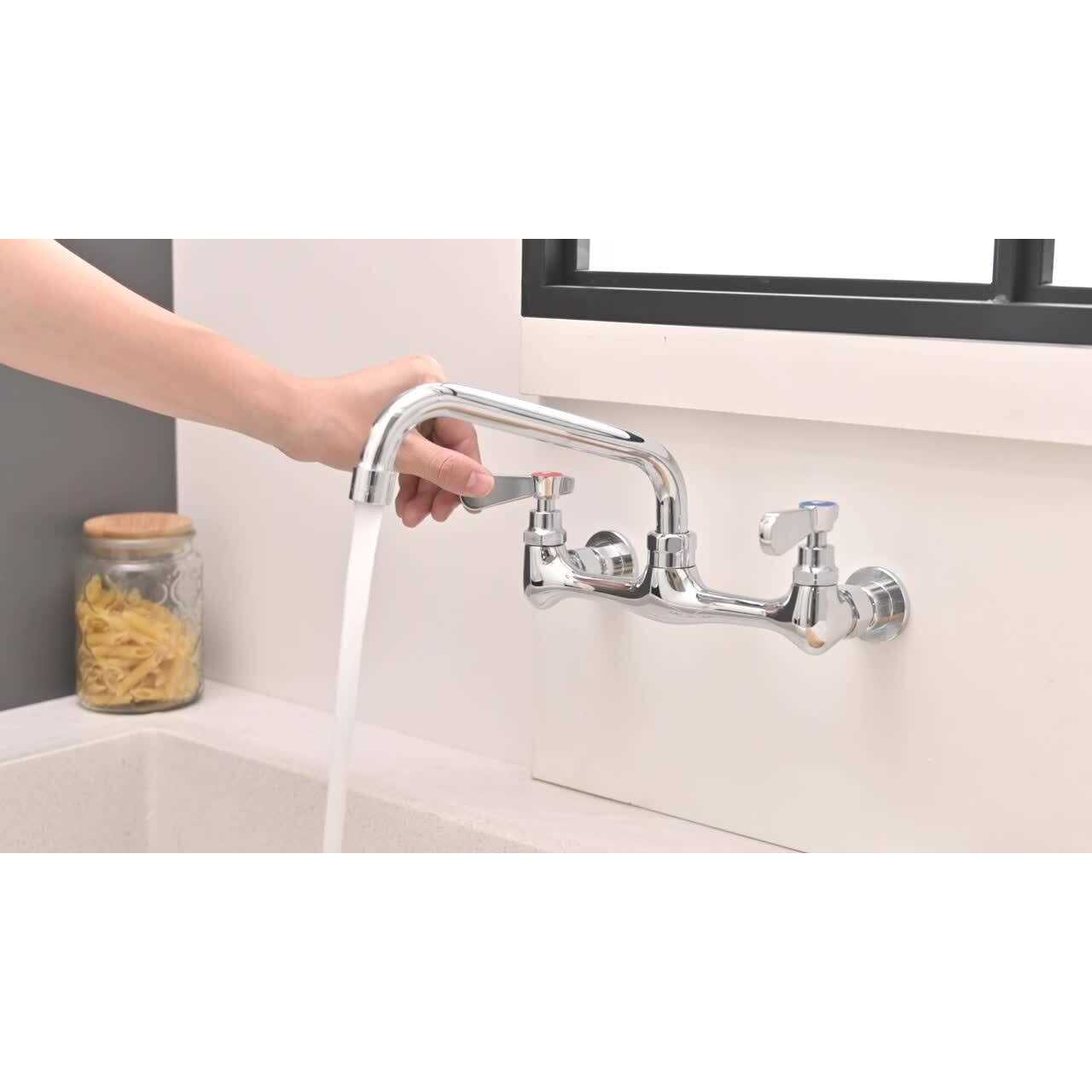 BWE 2-Handle Wall Mount Kitchen Faucet Swivel Spout 8 Center In Polished Chrome - Image 3