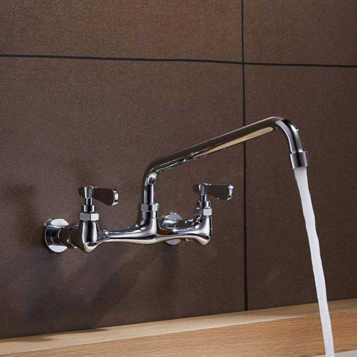 BWE 2-Handle Wall Mount Kitchen Faucet Swivel Spout 8 Center In Polished Chrome - Image 4