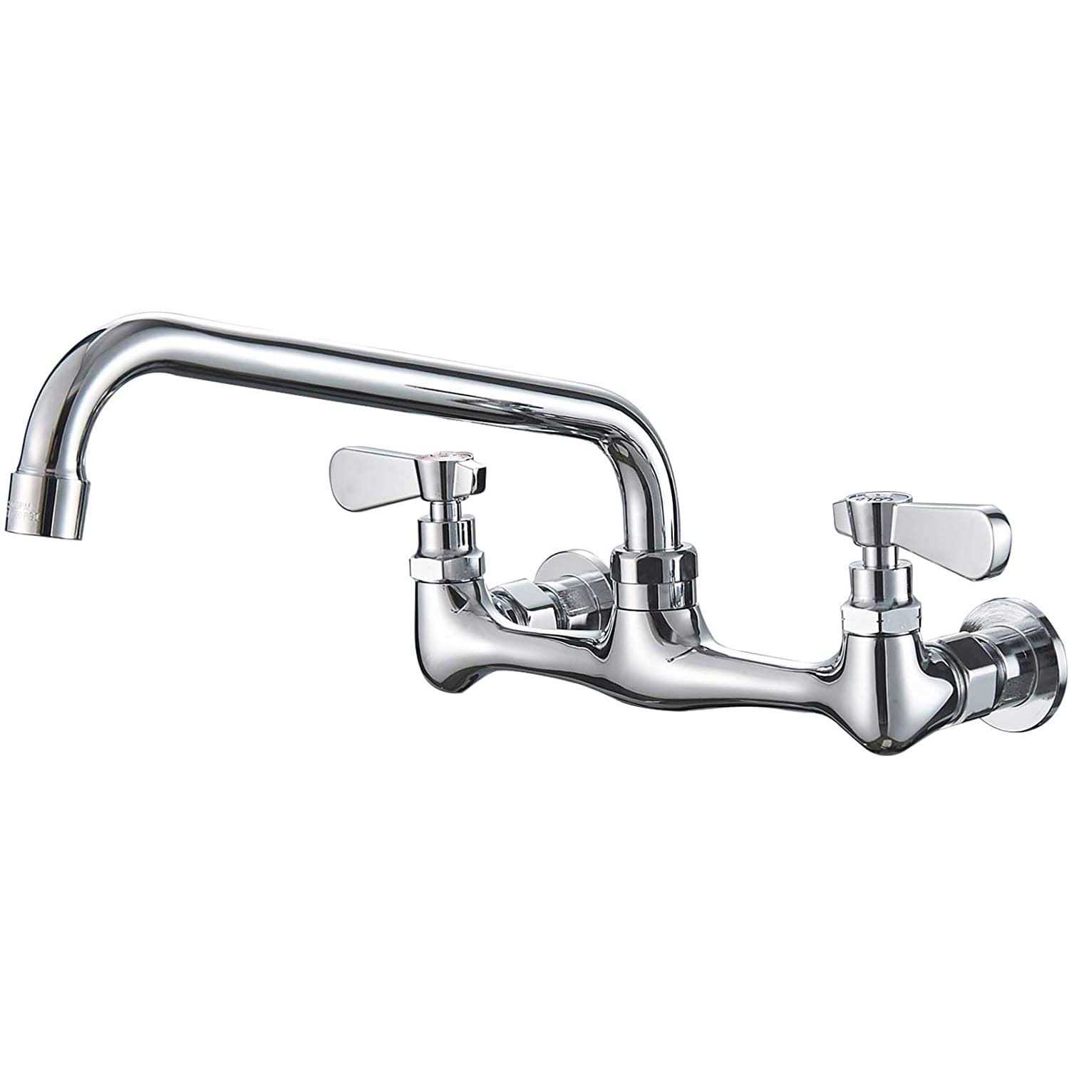 BWE 2-Handle Wall Mount Kitchen Faucet Swivel Spout 8 Center In Polished Chrome