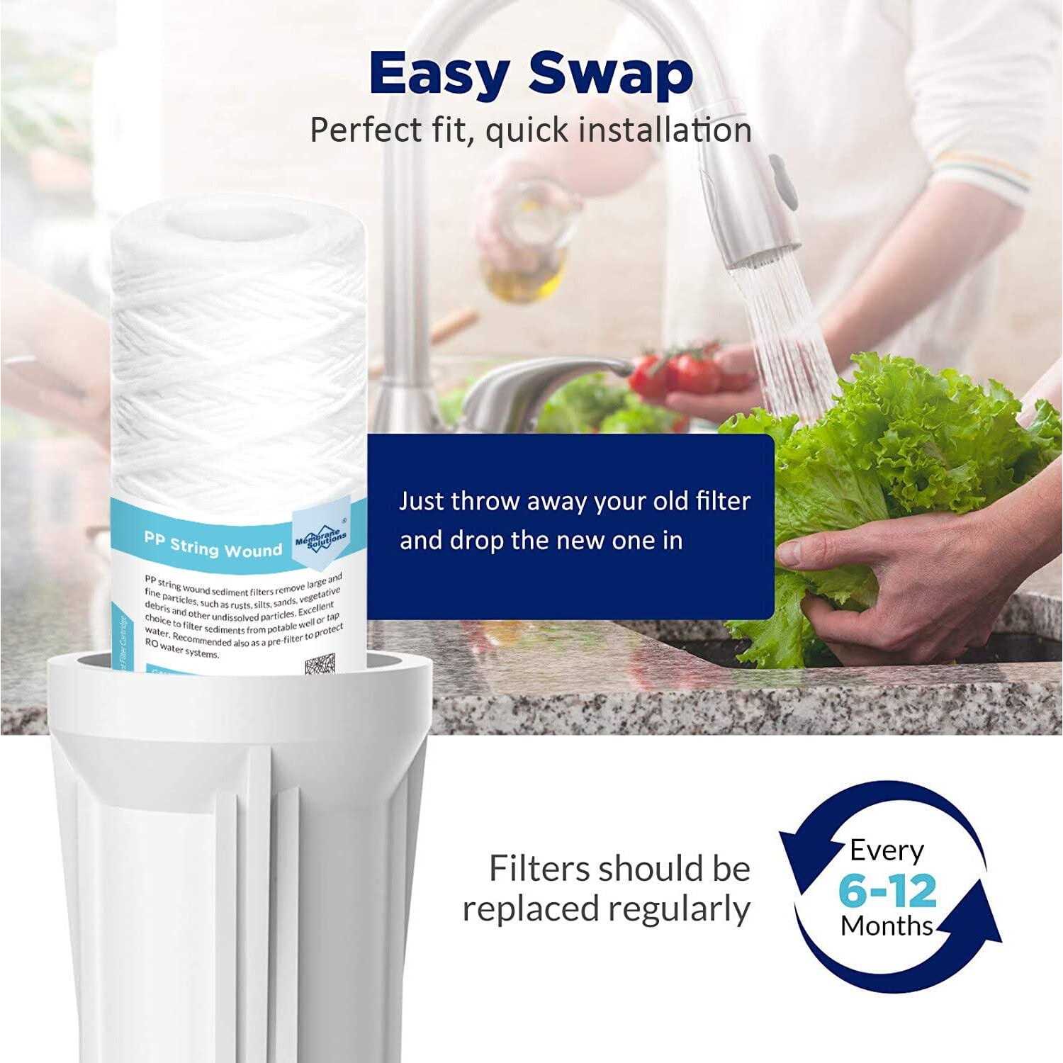 Membrane Solutions String Wound Whole House Water Filter Replacement Cartridge Universal Filter Reduces Sediment, Dirt, Rust and Particles - Image 2