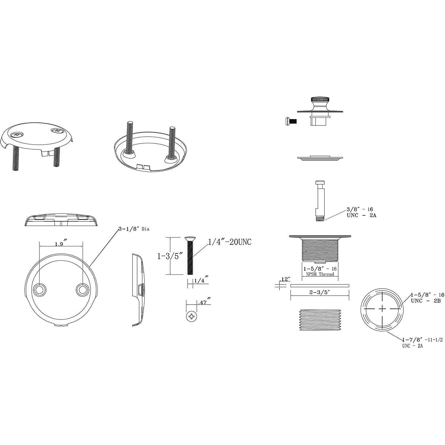 Bathtub Drain Conversion Kit Assembly, Lift and Turn Tub Drain Kit - Image 5