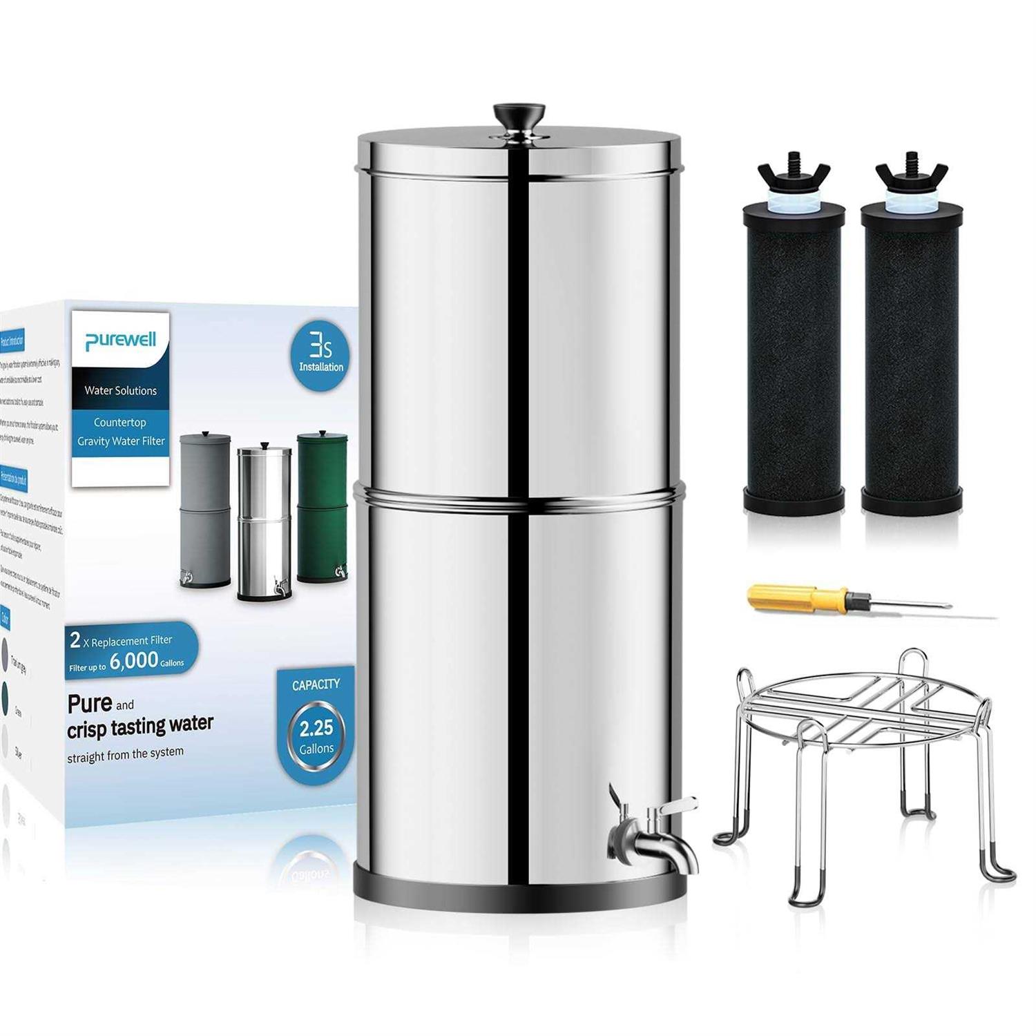 Purewell 2.25 Gallon Stainless Steel Gravity Water Filter System