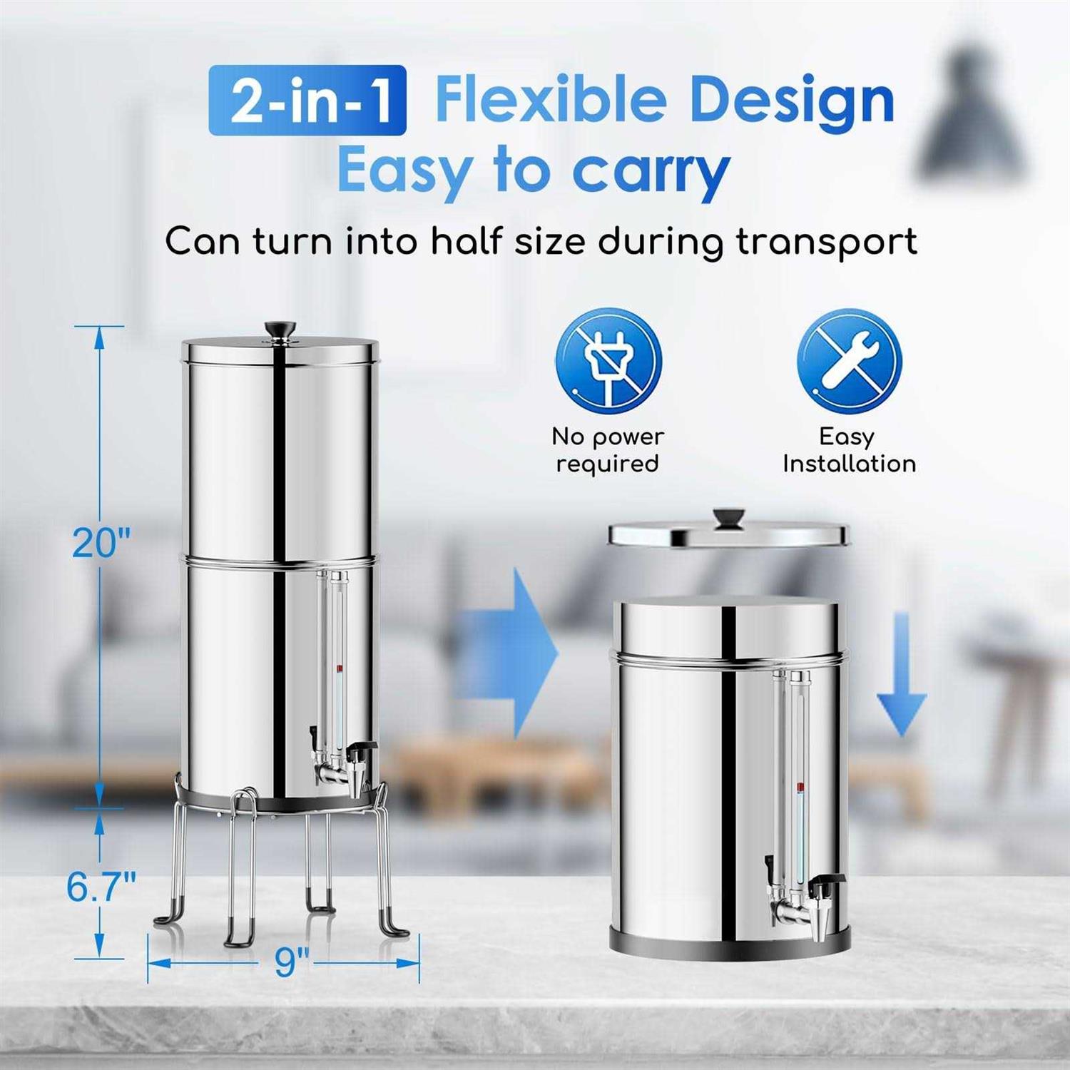 Purewell 2.25 Gallon Stainless Steel Gravity Water Filter System - Image 2