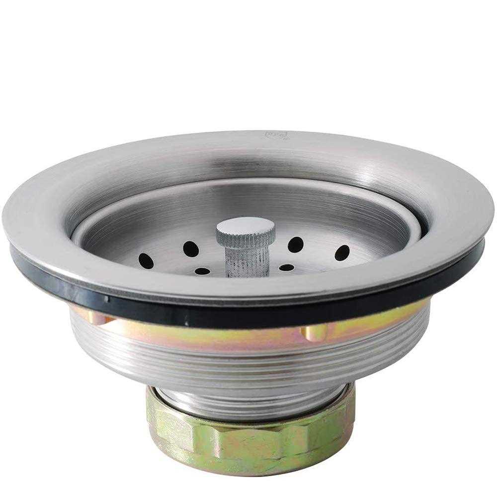 KONE 3-1/2 Inch Kitchen Sink Drain Assembly with Strainer Basket/Drain Stopper, all Stainless Steel Sink Drain Kit Durable and R