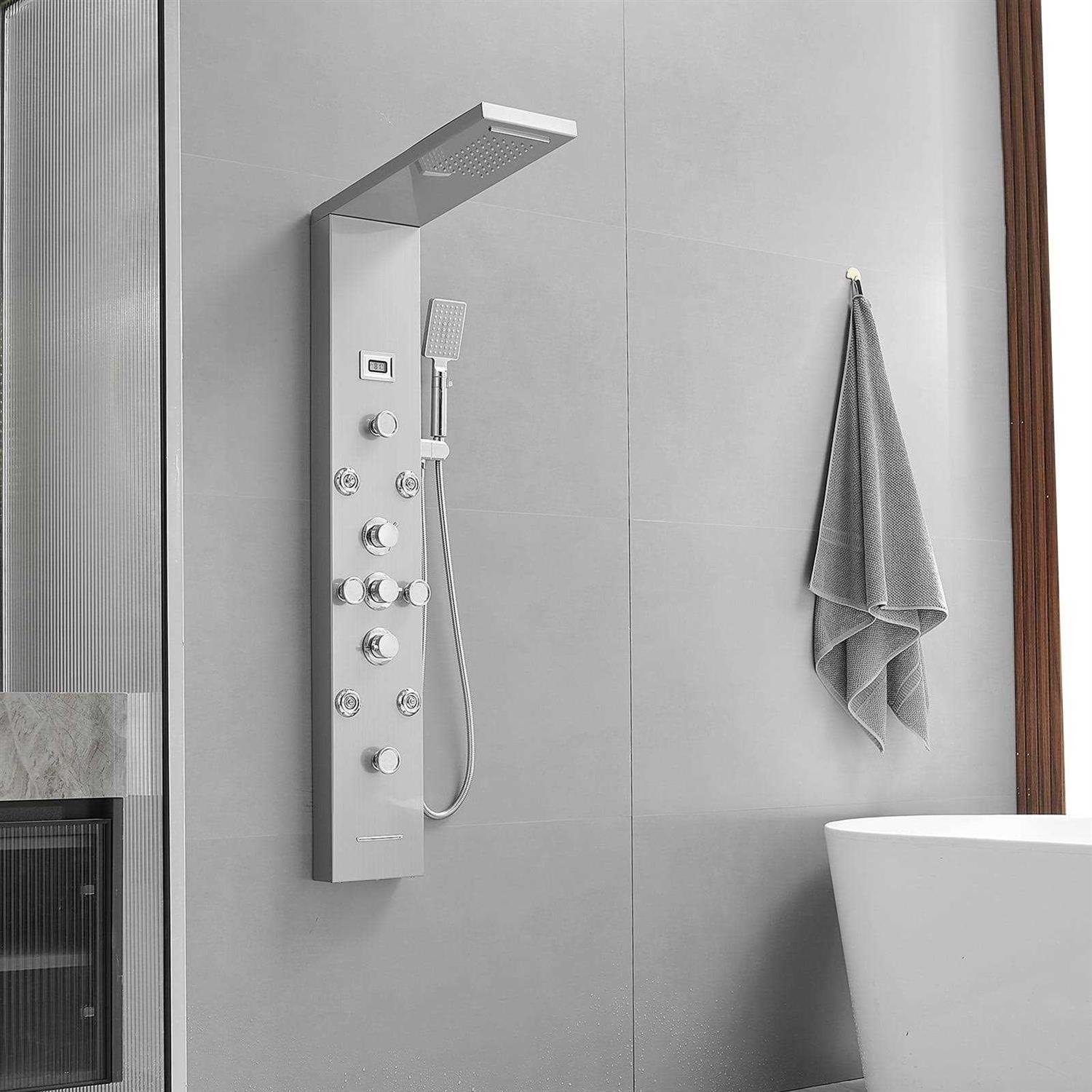 BWE 8-jet Rainfall Shower Tower Shower Panel System with Rainfall Waterfall Shower Head and Shower Wand YTP07-BNC - Image 5
